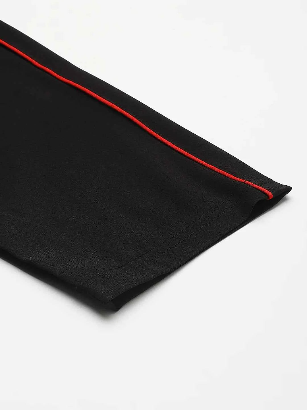 Dpassion Men Black Slim Fit Track Pants with Red Stripe Gym Activewear