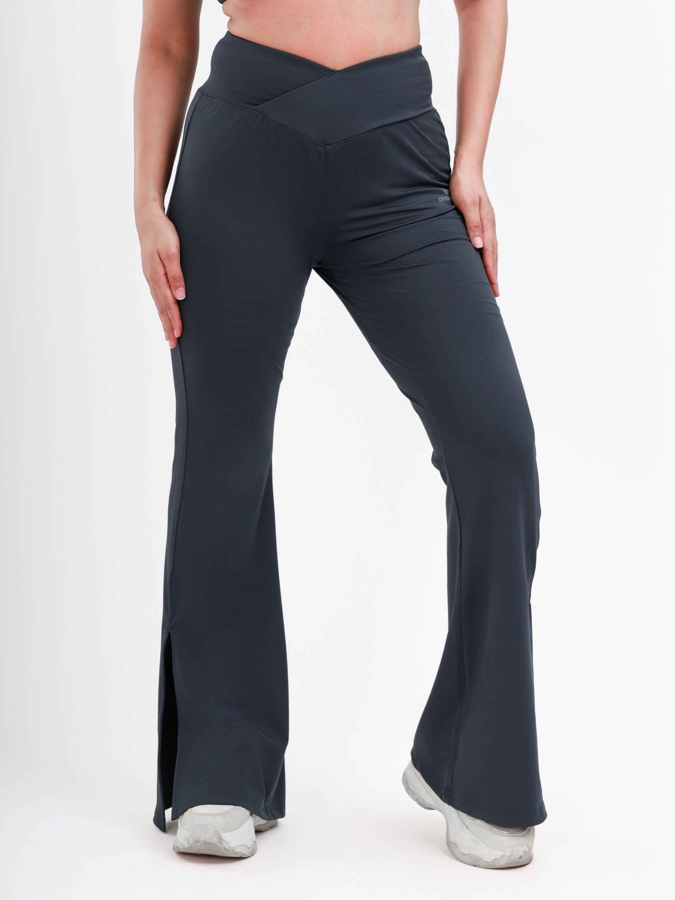 Dpassion Steel Grey Cross Waist Flare Pants Sculpt Fit Activewear