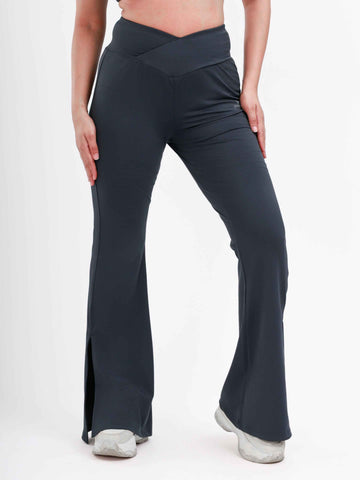 Dpassion Steel Grey Cross Waist Flare Pants Sculpt Fit Activewear
