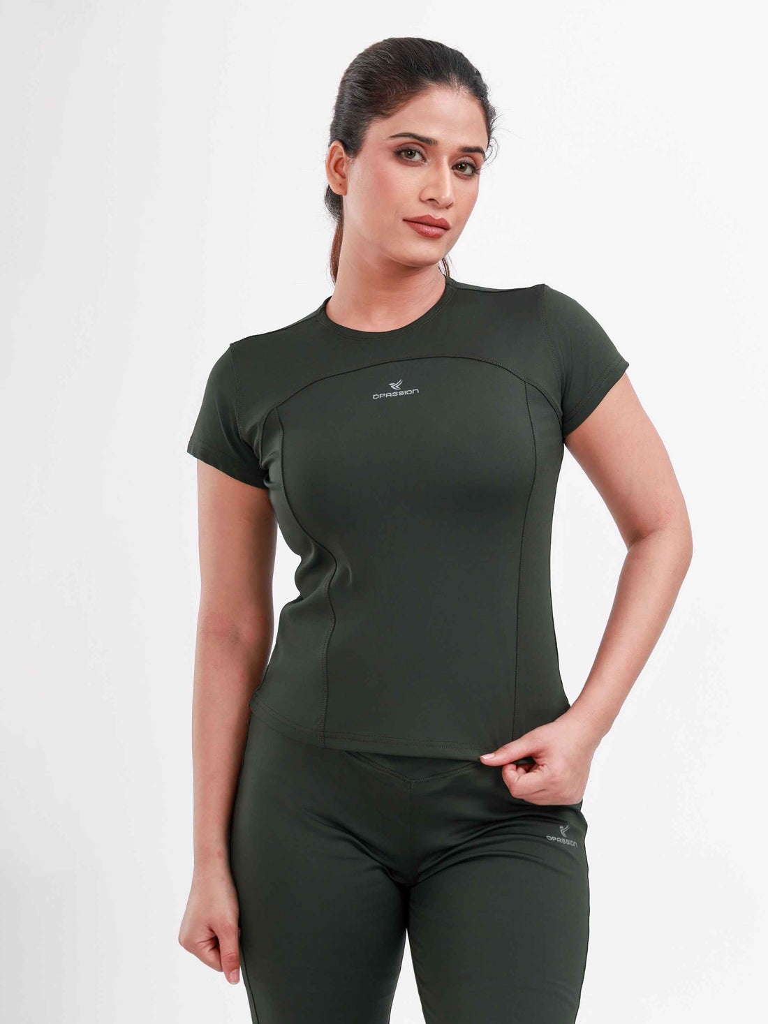 Dpassion SculptFit Core Performance Tee Womens Olive Green Activewear