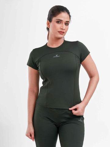 Dpassion SculptFit Core Performance Tee Womens Olive Green Activewear