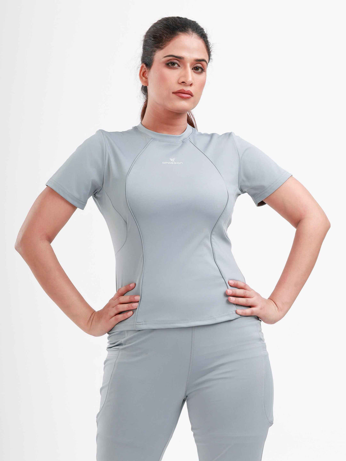 Dpassion SculptFit Performance Tee Light Grey Women Activewear Top