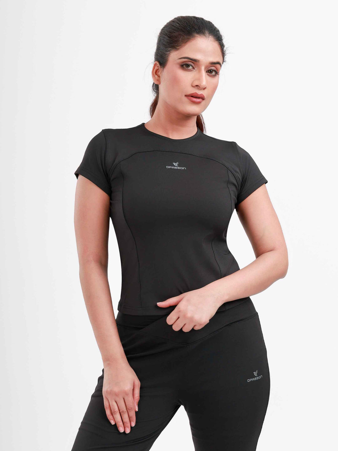 Dpassion SculptFit Performance Tee Black Women Activewear Gym Top