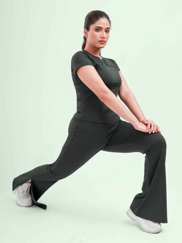 Dpassion Women SculptFit Flared Activewear Set Olive Performance Gym Wear