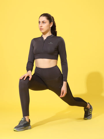 Dpassion CoreFlex Zip Crop Top & High Waist Leggings Set - Dpassion