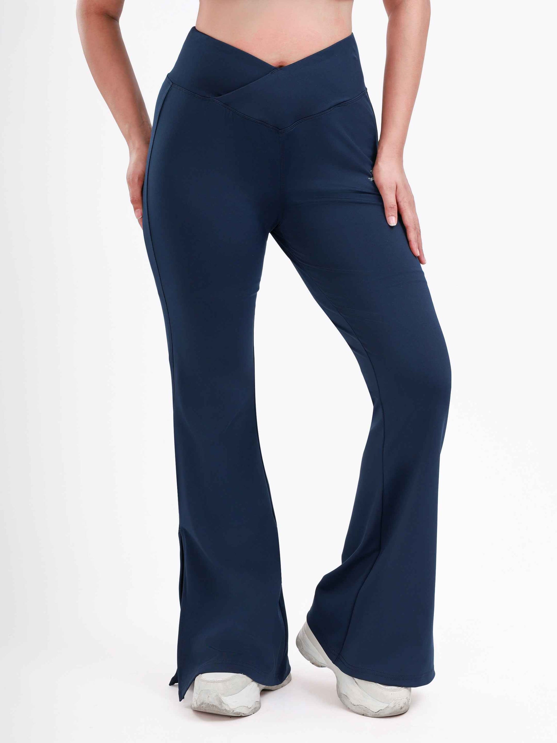 Dpassion Navy Cross Waist Flare Pants Sculpt Fit Activewear