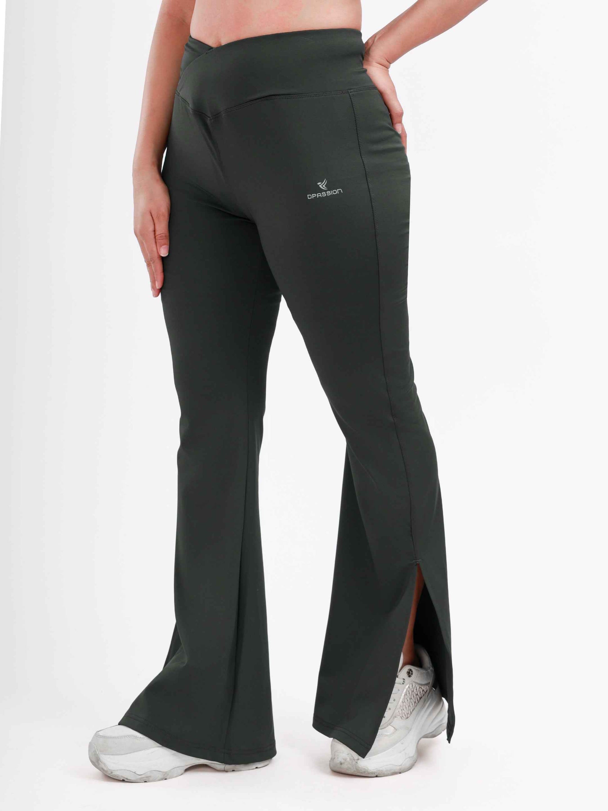Dpassion Olive Green Cross Waist Flare Pants Sculpt Fit Activewear