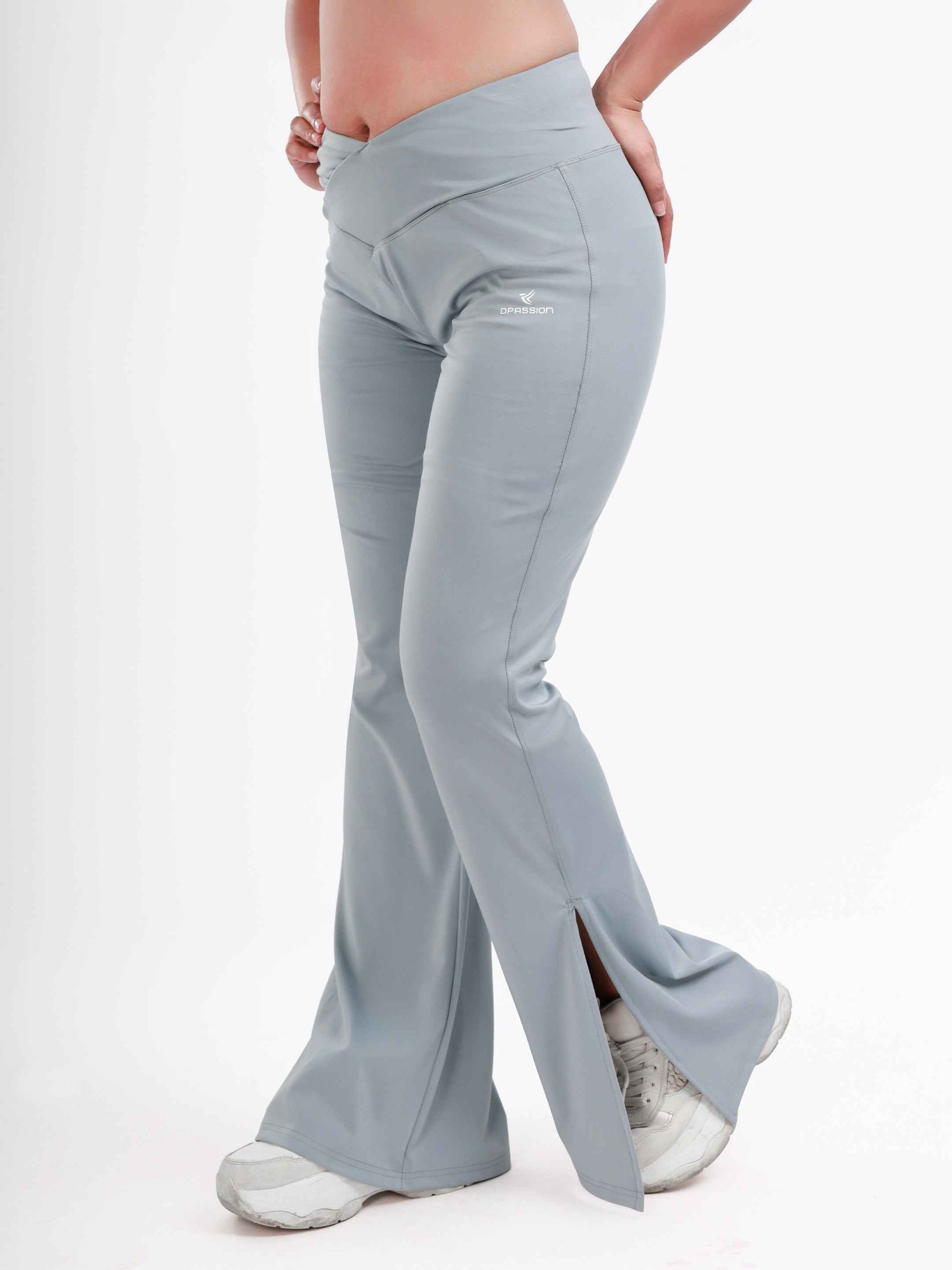 Dpassion Ice Grey Cross Waist Flare Pants Sculpt Fit Activewear