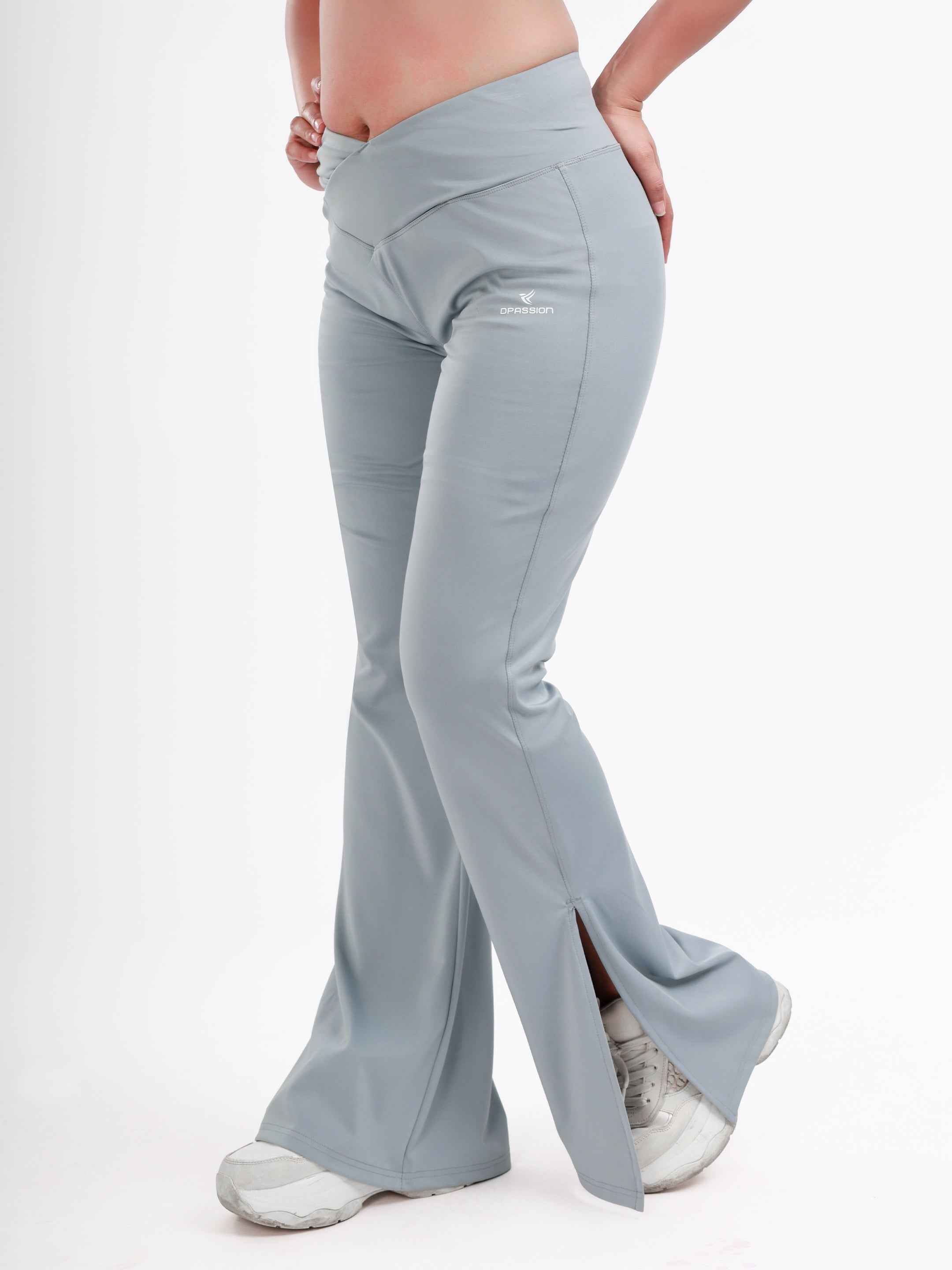 Dpassion Ice Grey Cross Waist Flare Pants Sculpt Fit Activewear