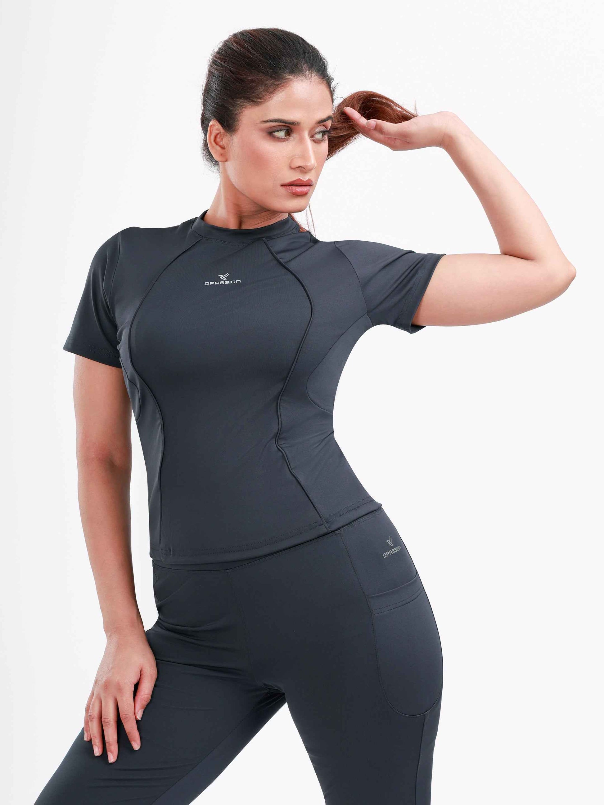 Dpassion SculptFit Performance Tee Charcoal Women Activewear Top