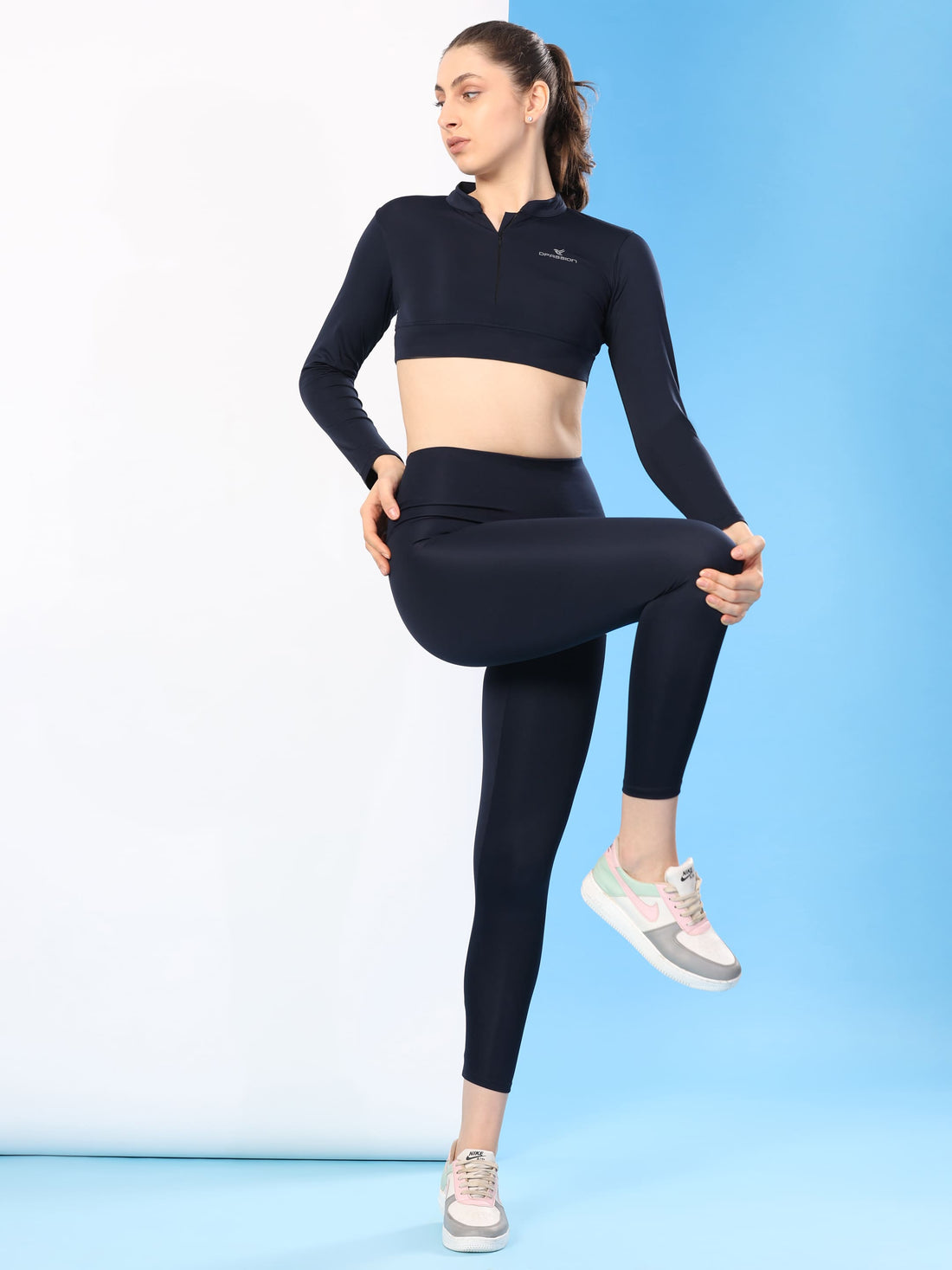 Dpassion SculptFlex Zip Co-Ord Set – Navy Blue Activewear