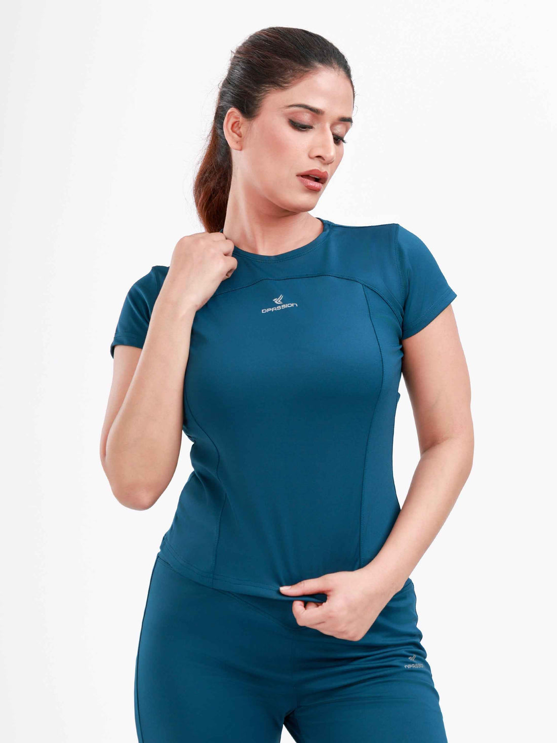 Dpassion SculptFit Performance Tee Teal Women Activewear Gym Top