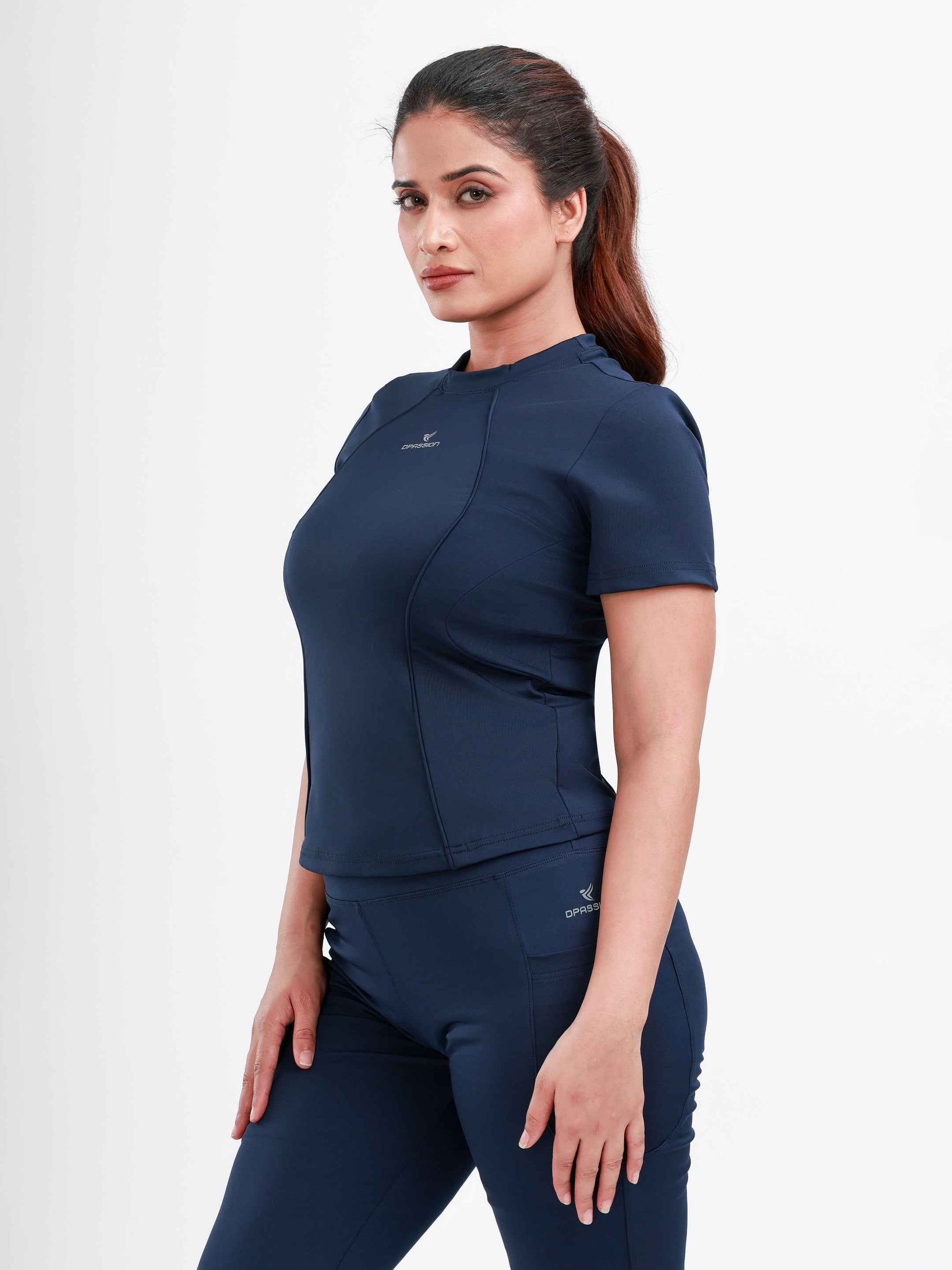 Dpassion SculptFit Performance Tee Navy Women Activewear Gym Top