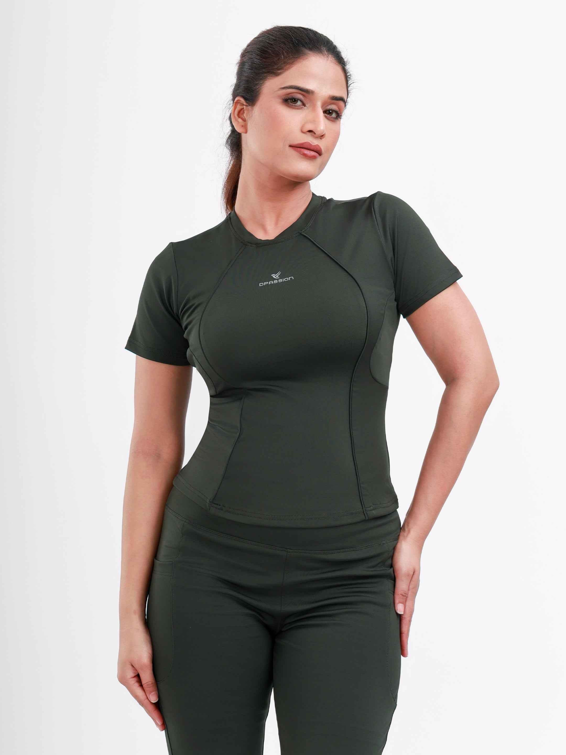 Dpassion SculptFit Performance Tee Olive Green Women Activewear Top