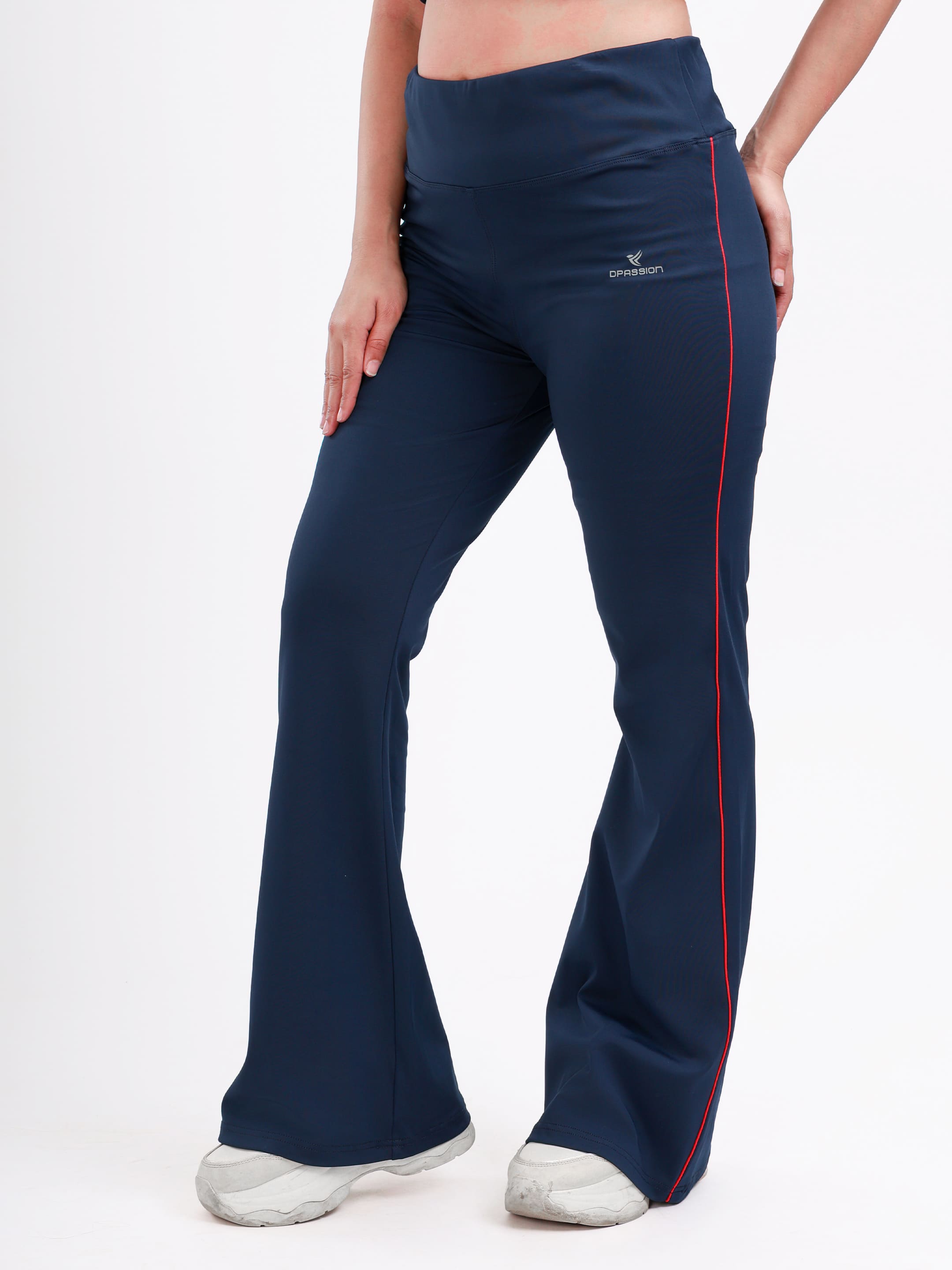 Dpassion Women’s Flared Performance Leggings Navy with Contrast Stripe - Dpassion