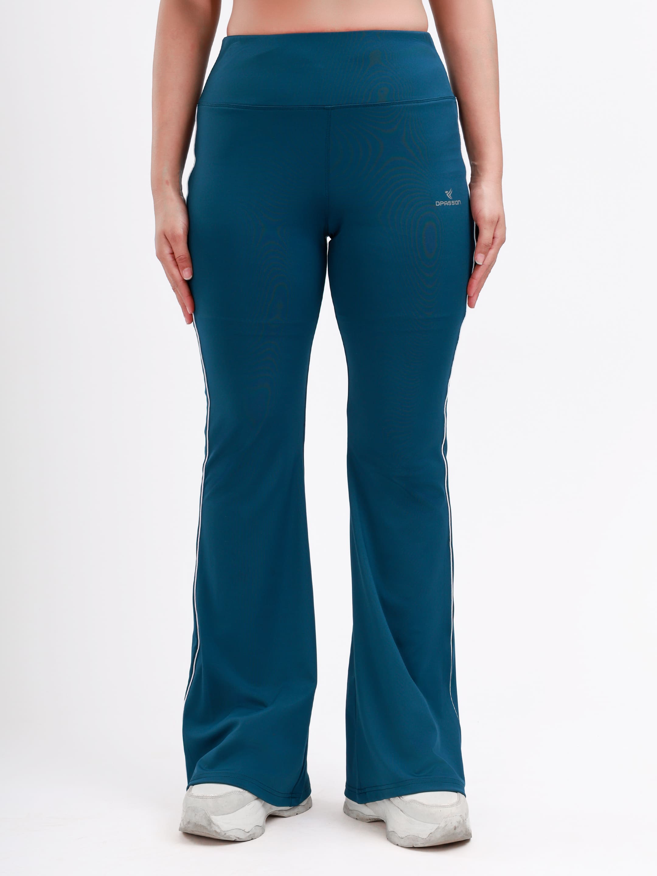 Dpassion Women’s Teal Flared Performance Leggings with Contrast Piping