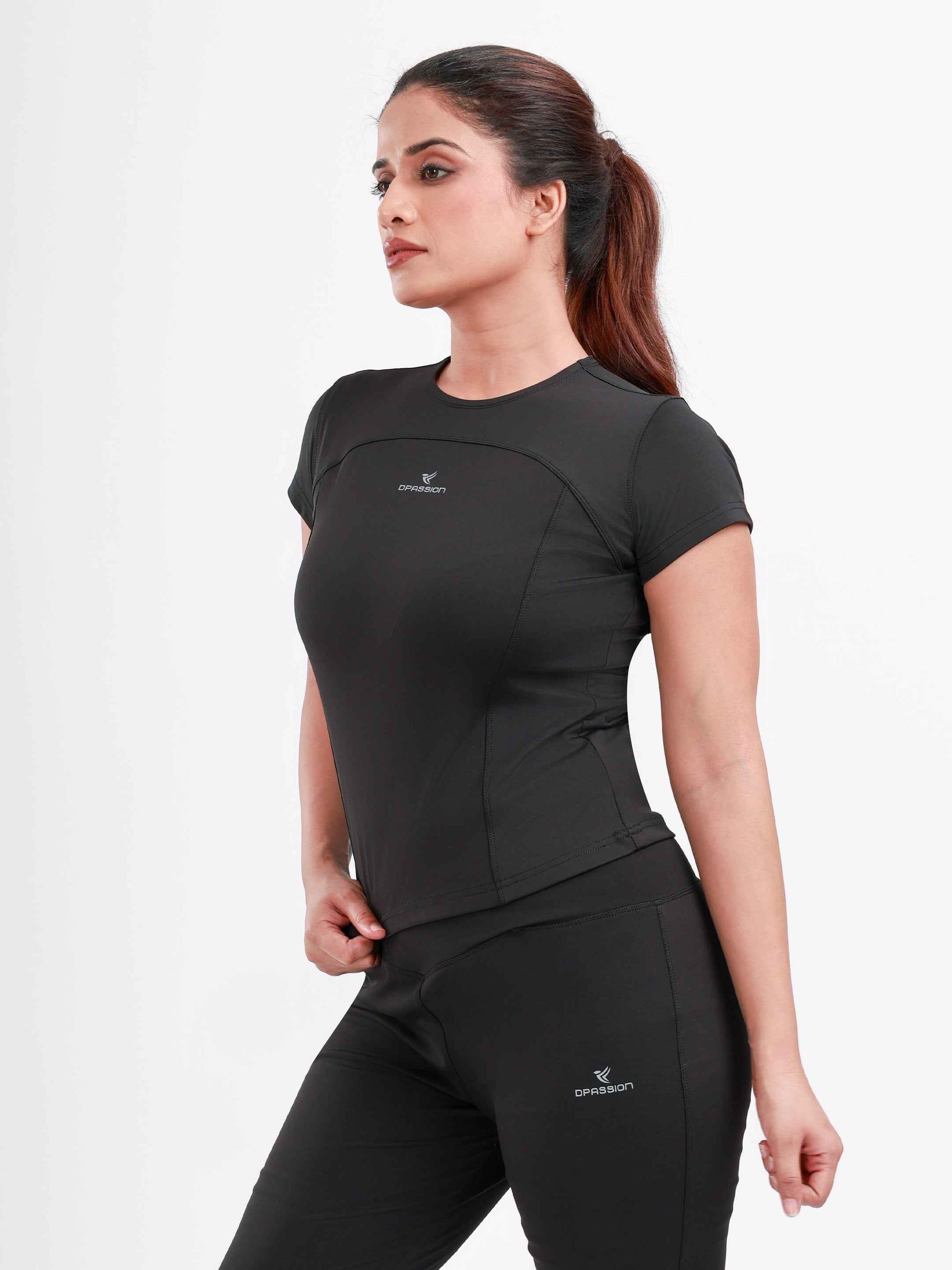 Dpassion SculptFit Performance Tee Black Women Activewear Gym Top