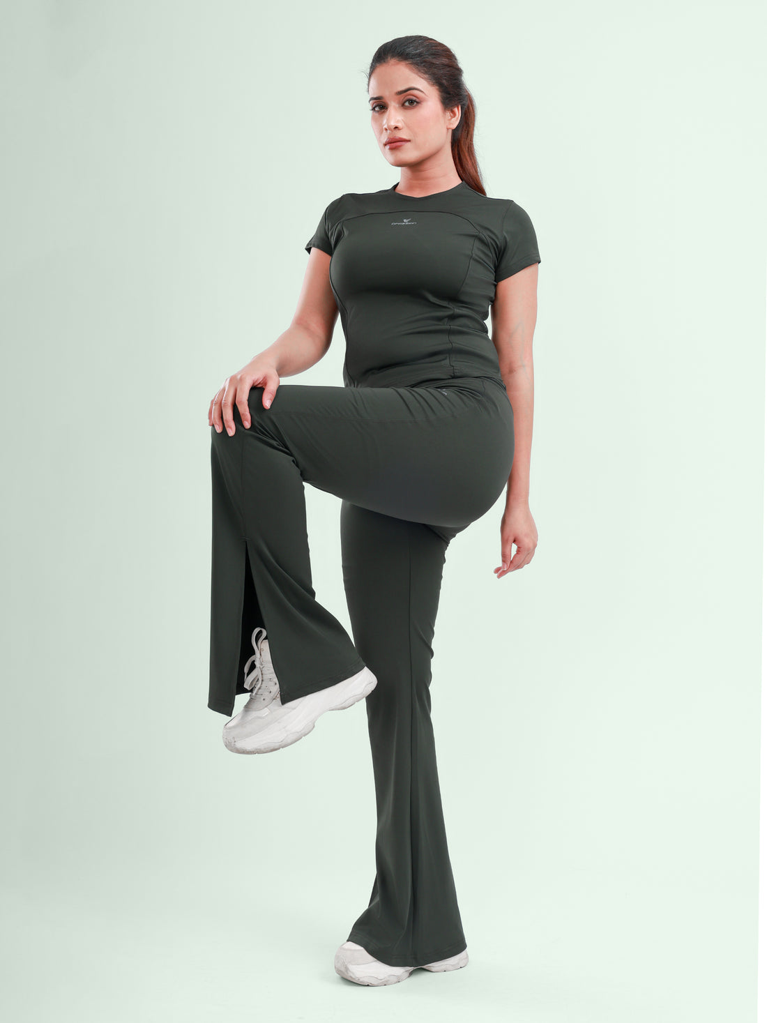 Dpassion Women SculptFit Flared Activewear Set Olive Performance Gym Wear