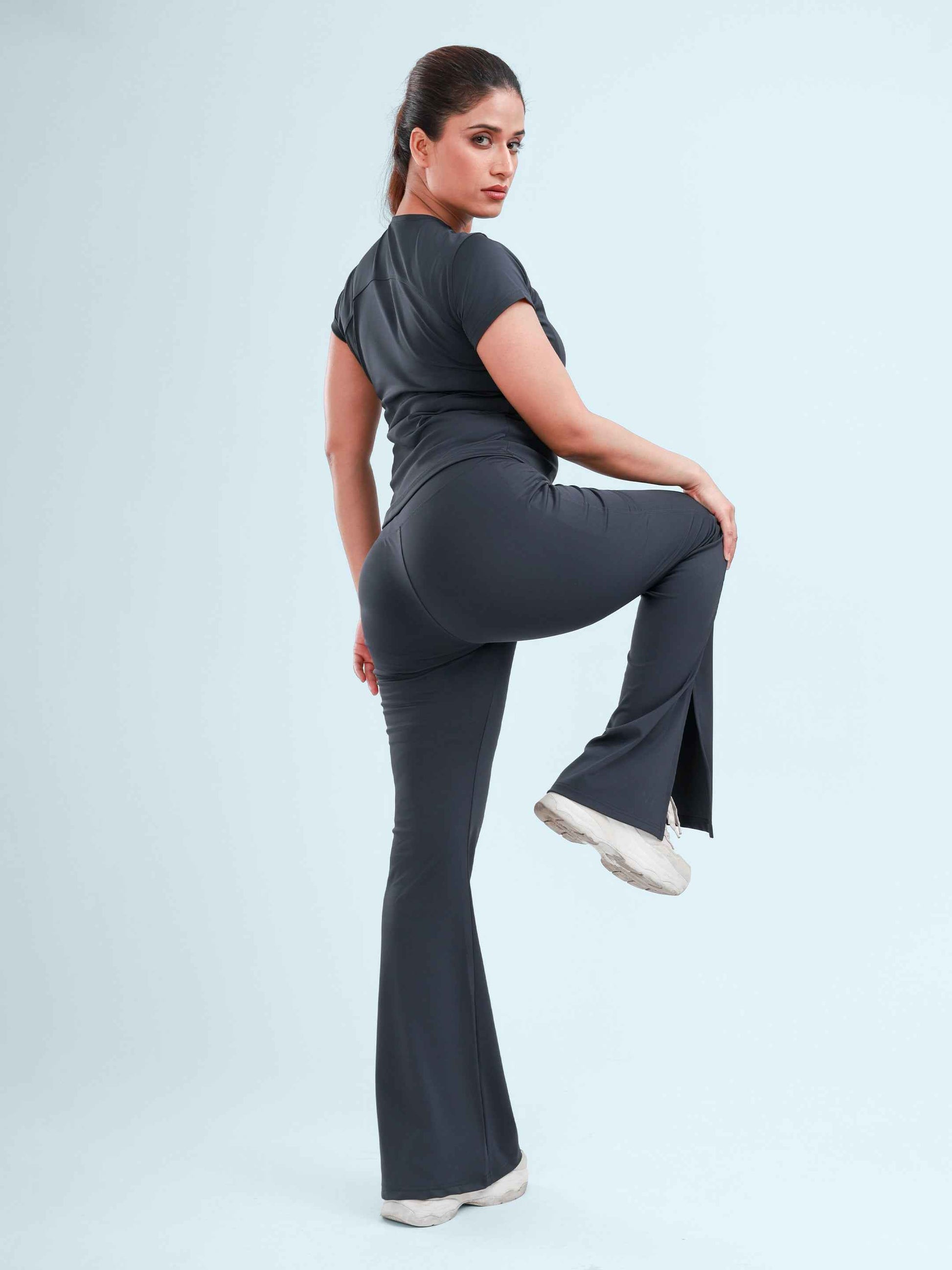 Dpassion Women SculptFit Flared Activewear Set Charcoal Gym Wear