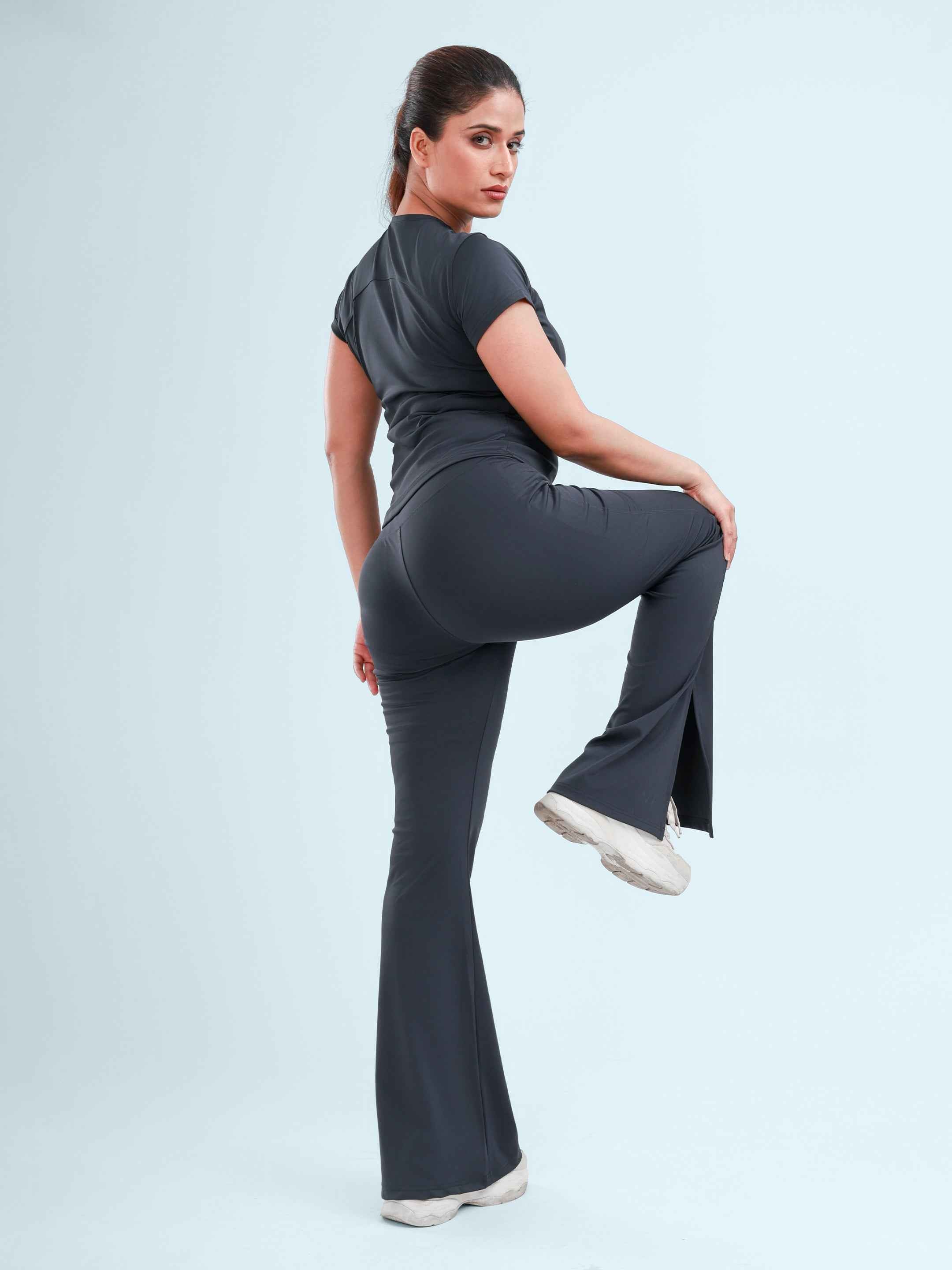 Dpassion Women SculptFit Flared Activewear Set Charcoal Gym Wear