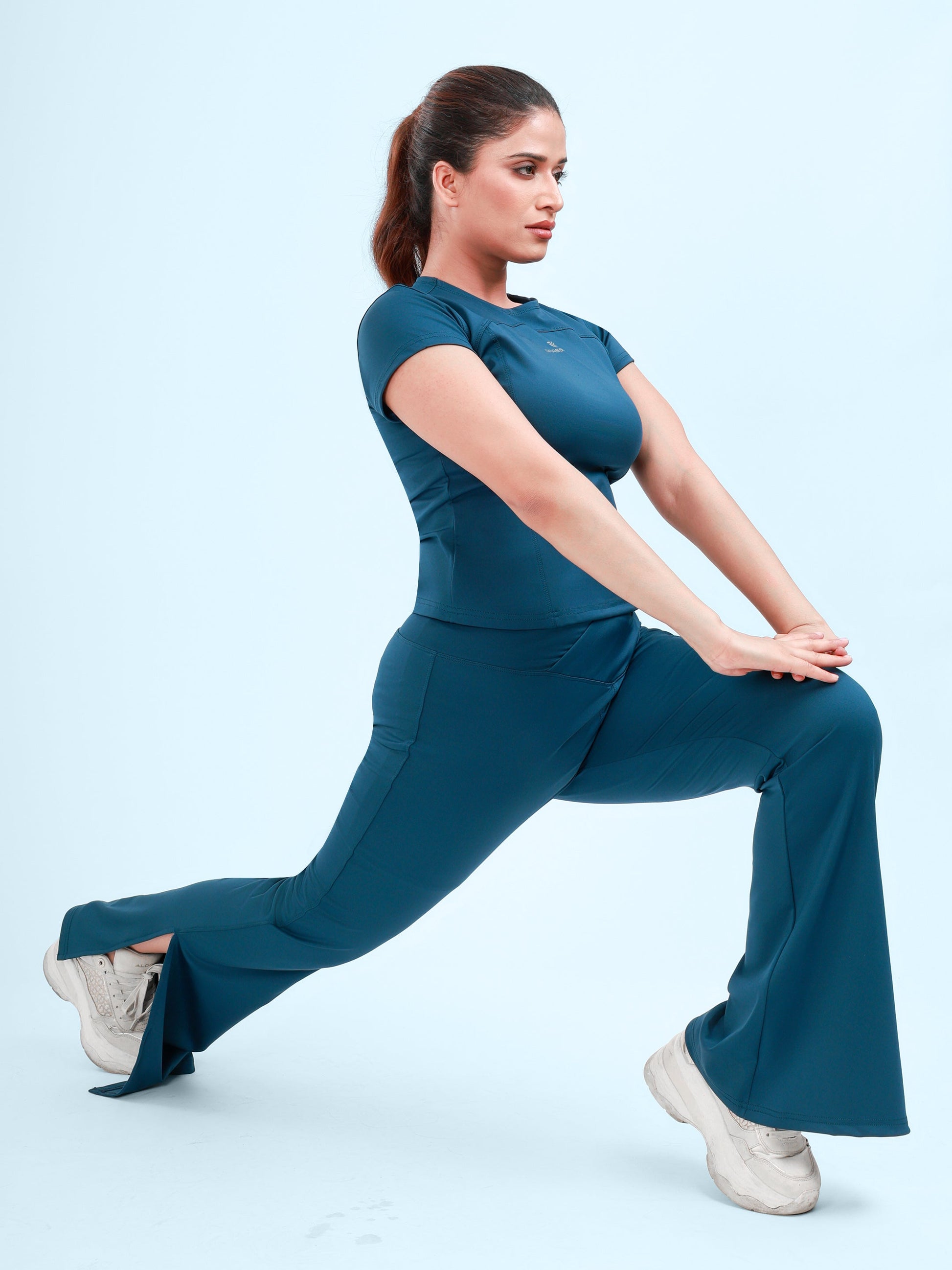 Dpassion Women SculptFit Flared Activewear Set Teal Performance Gym Wear