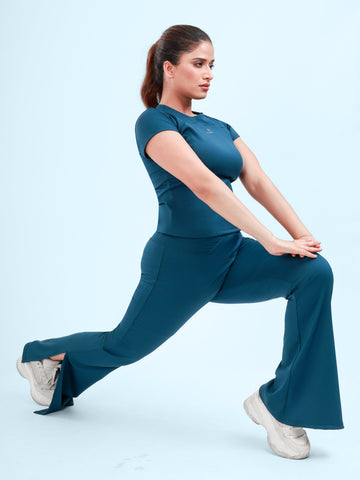 Dpassion Women SculptFit Flared Activewear Set Teal Performance Gym Wear