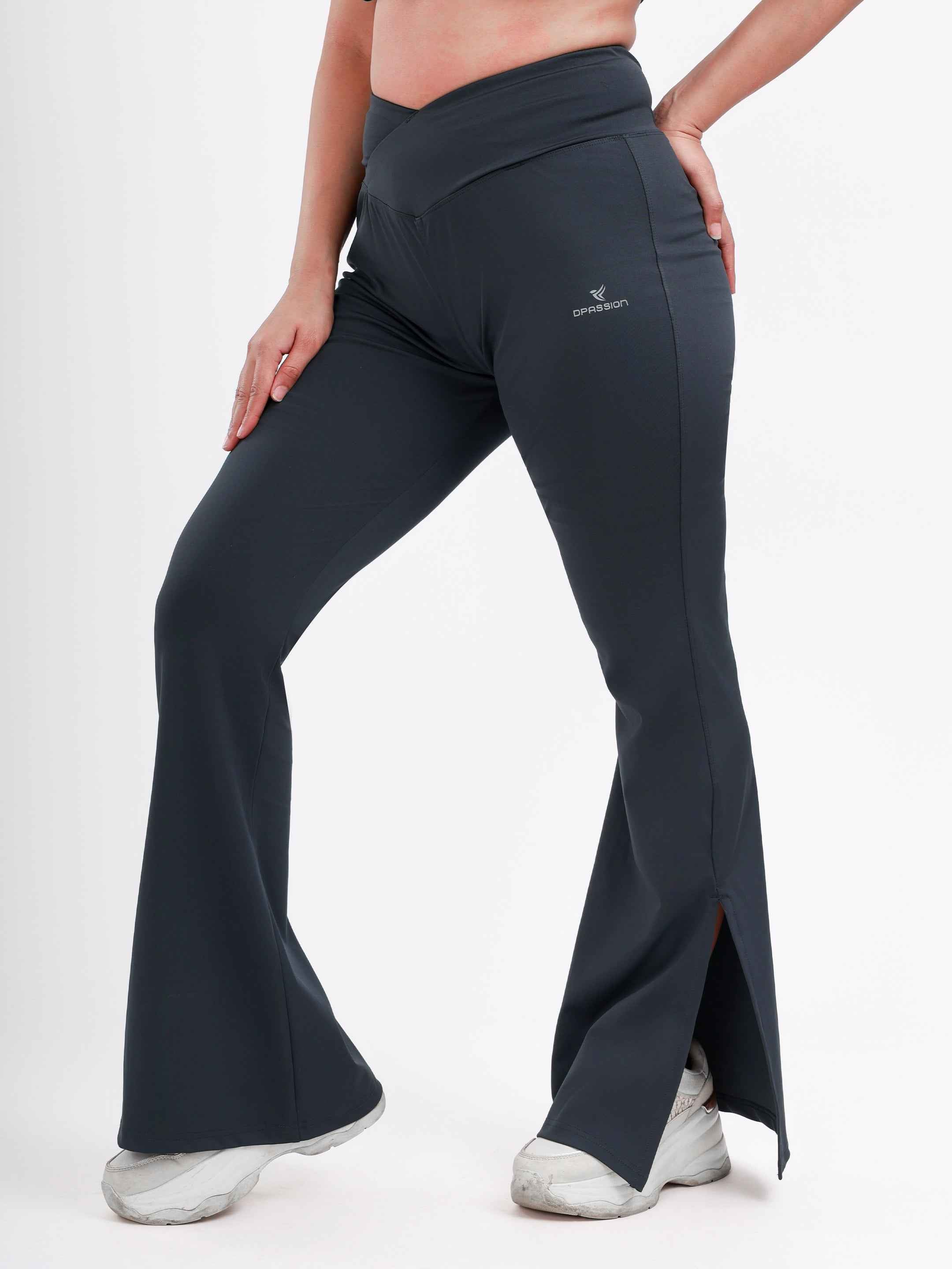 Dpassion Steel Grey Cross Waist Flare Pants Sculpt Fit Activewear