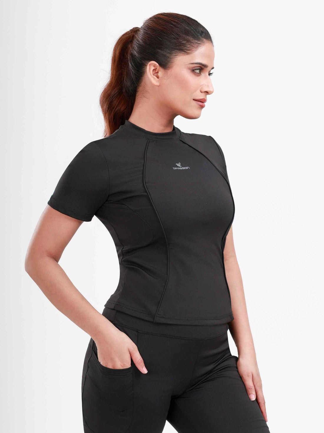 Dpassion SculptFit Performance Tee Black Women Activewear Gym Top