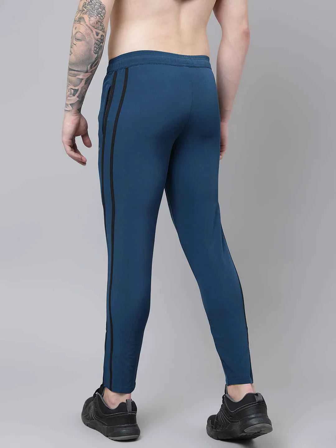 Dpassion Men Slim Fit Teal Track Pants with Dual Stripe for Gym and Activewear