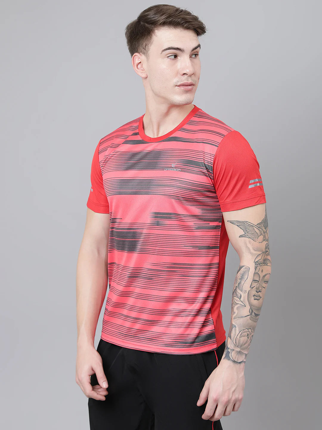 Dpassion Men Striped Performance T Shirt Breathable Gym Training Wear