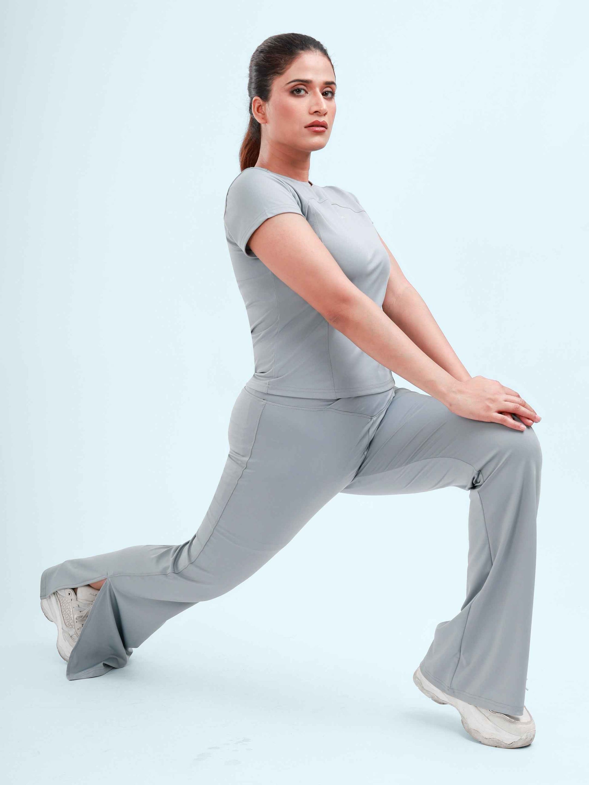 Dpassion Women SculptFit Flared Activewear Set Grey Performance Gym Wear