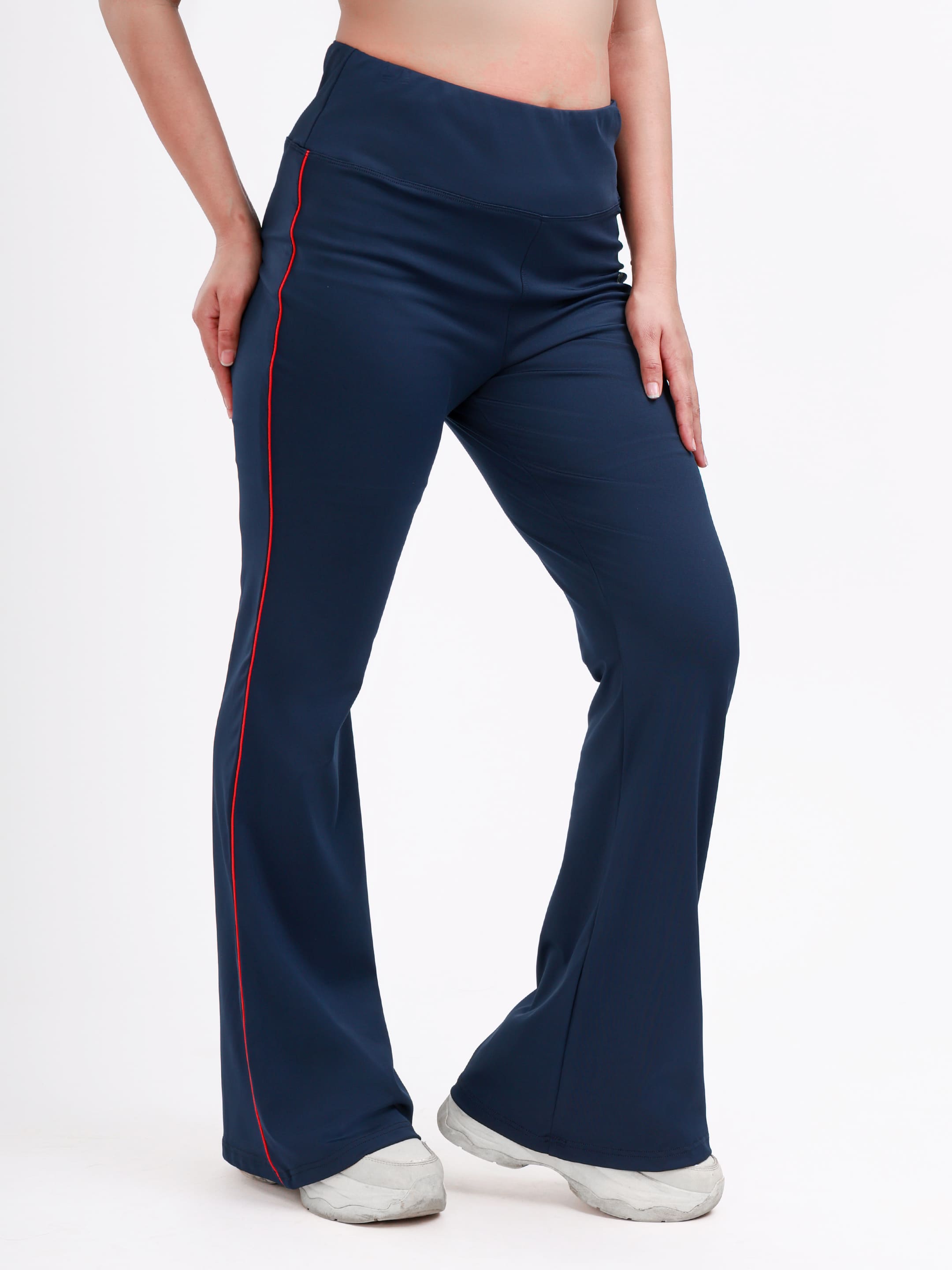 Dpassion Women’s Flared Performance Leggings Navy with Contrast Stripe - Dpassion
