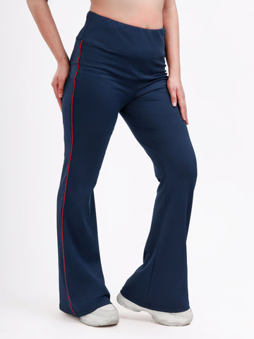 Dpassion Women’s Flared Performance Leggings Navy with Contrast Stripe - Dpassion