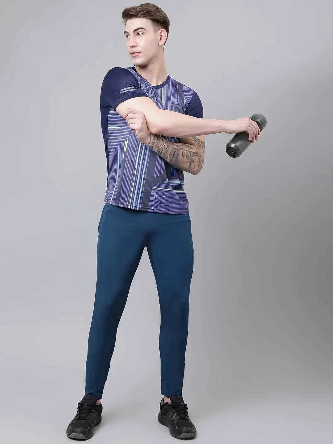 Dpassion Men Slim Fit Teal Track Pants with Dual Stripe for Gym and Activewear