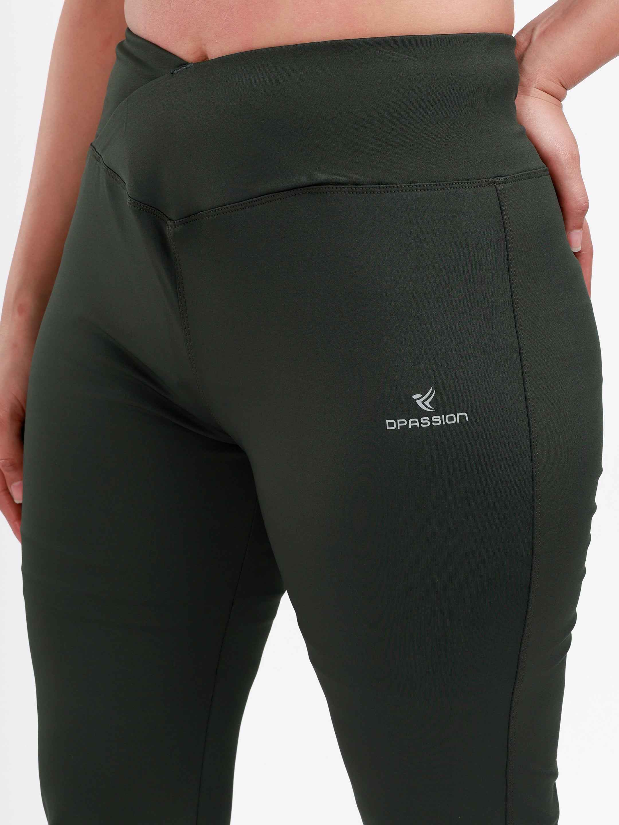 Dpassion Olive Green Cross Waist Flare Pants Sculpt Fit Activewear