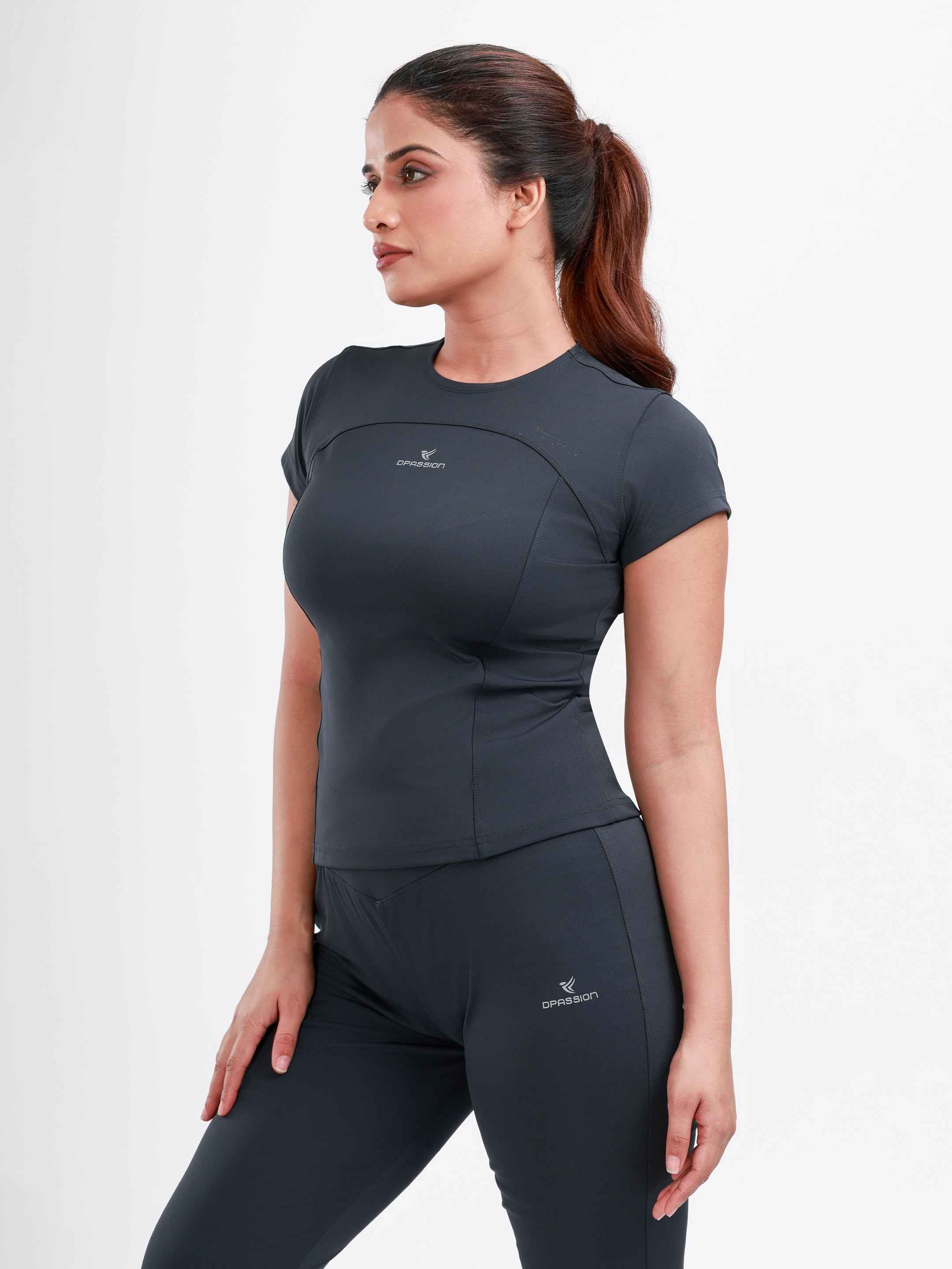 Dpassion Women SculptFit Flared Activewear Set Charcoal Gym Wear