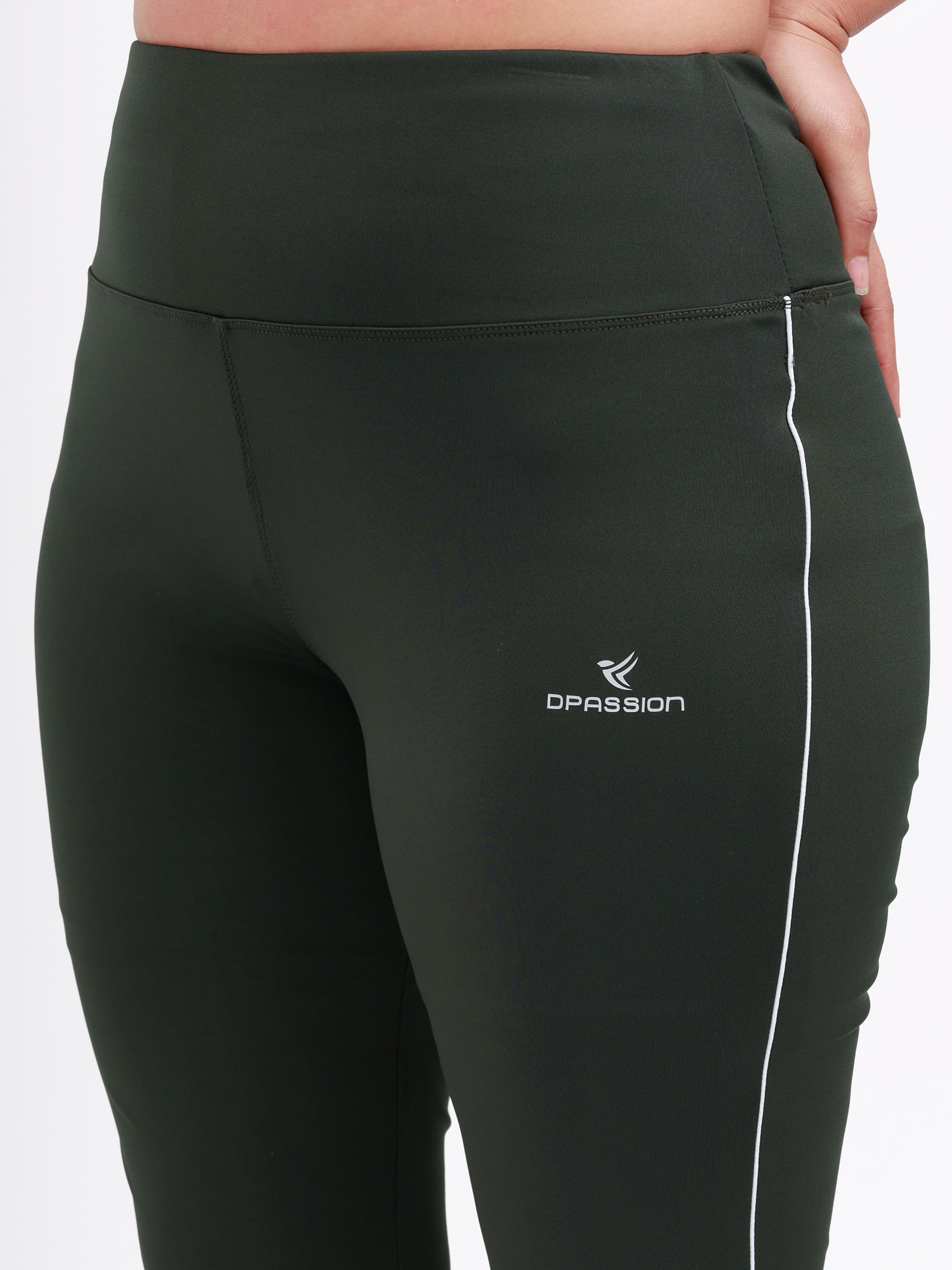 Dpassion Women’s Forest Green Flared Performance Leggings with Contrast Piping