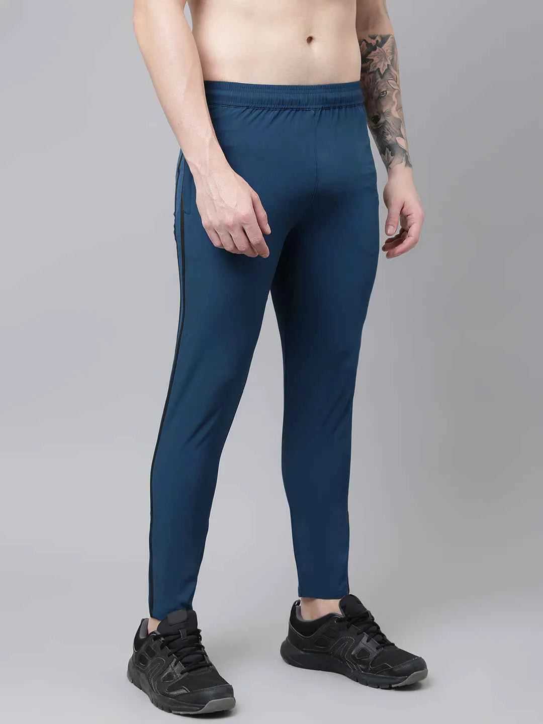 Dpassion Men Slim Fit Teal Track Pants with Dual Stripe for Gym and Activewear