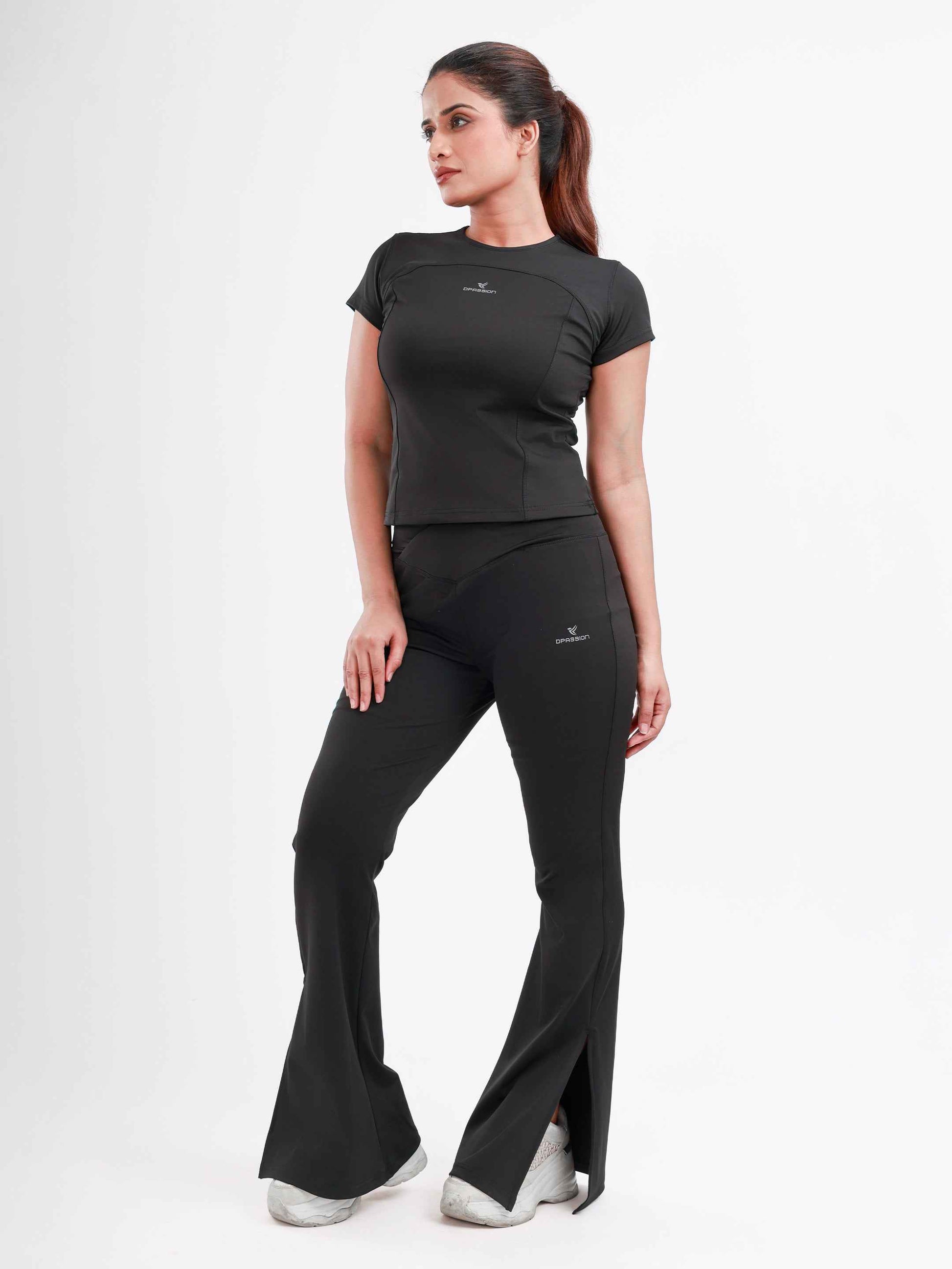 Dpassion Cross Waist Flare Pants Black Sculpt Activewear