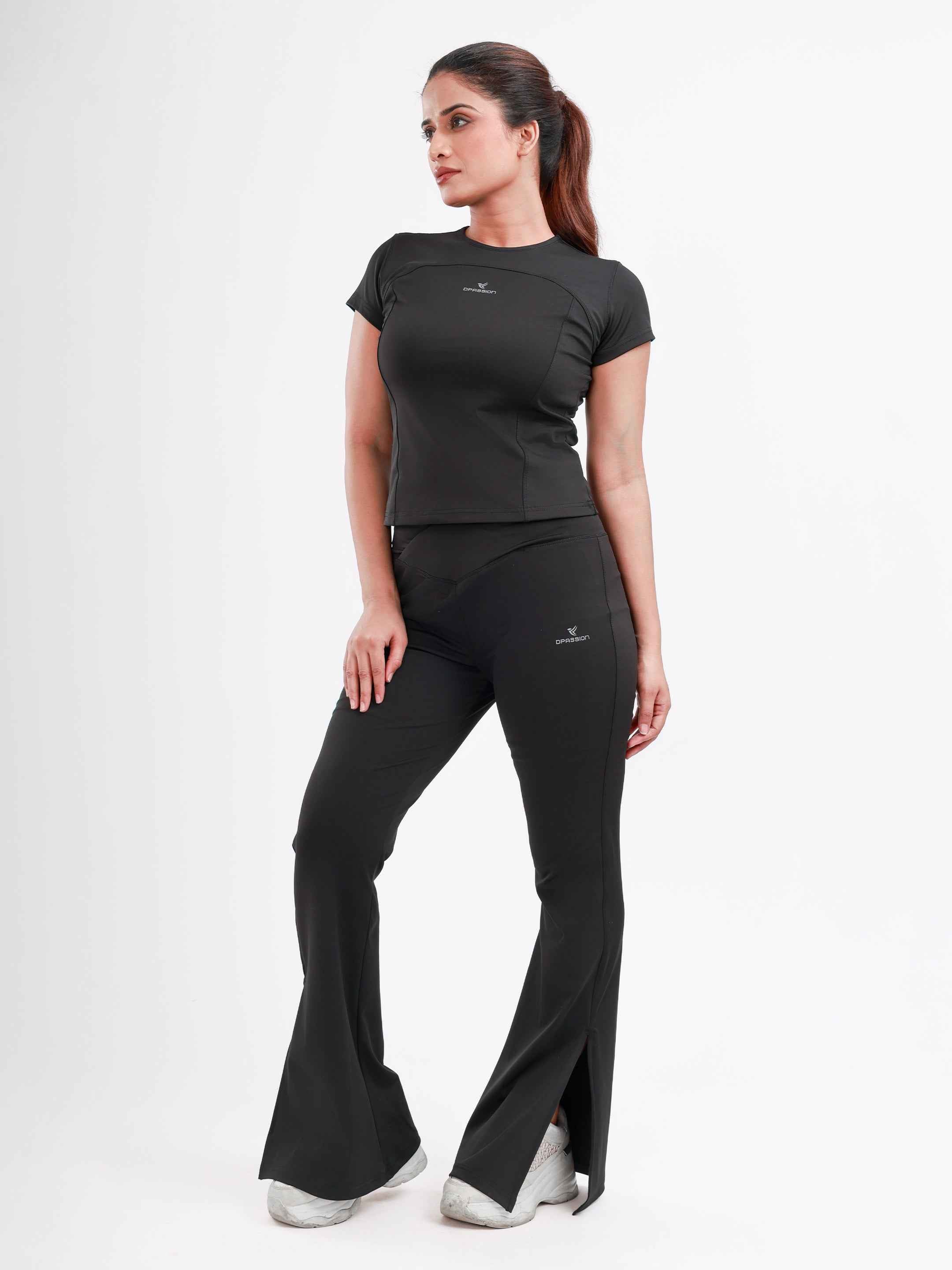 Dpassion Cross Waist Flare Pants Black Sculpt Activewear