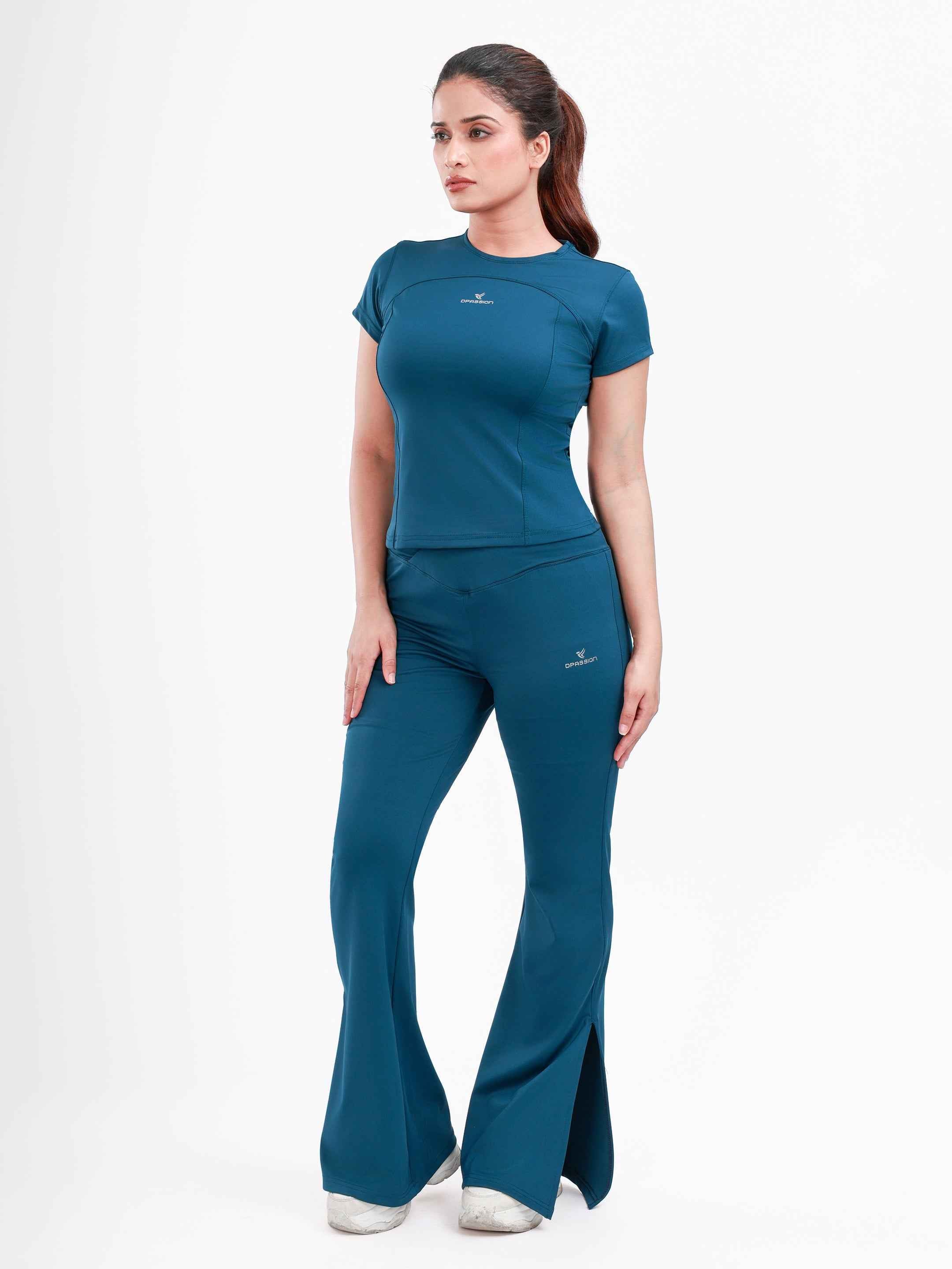 Dpassion Cross Waist Flare Pants Teal Sculpt Activewear