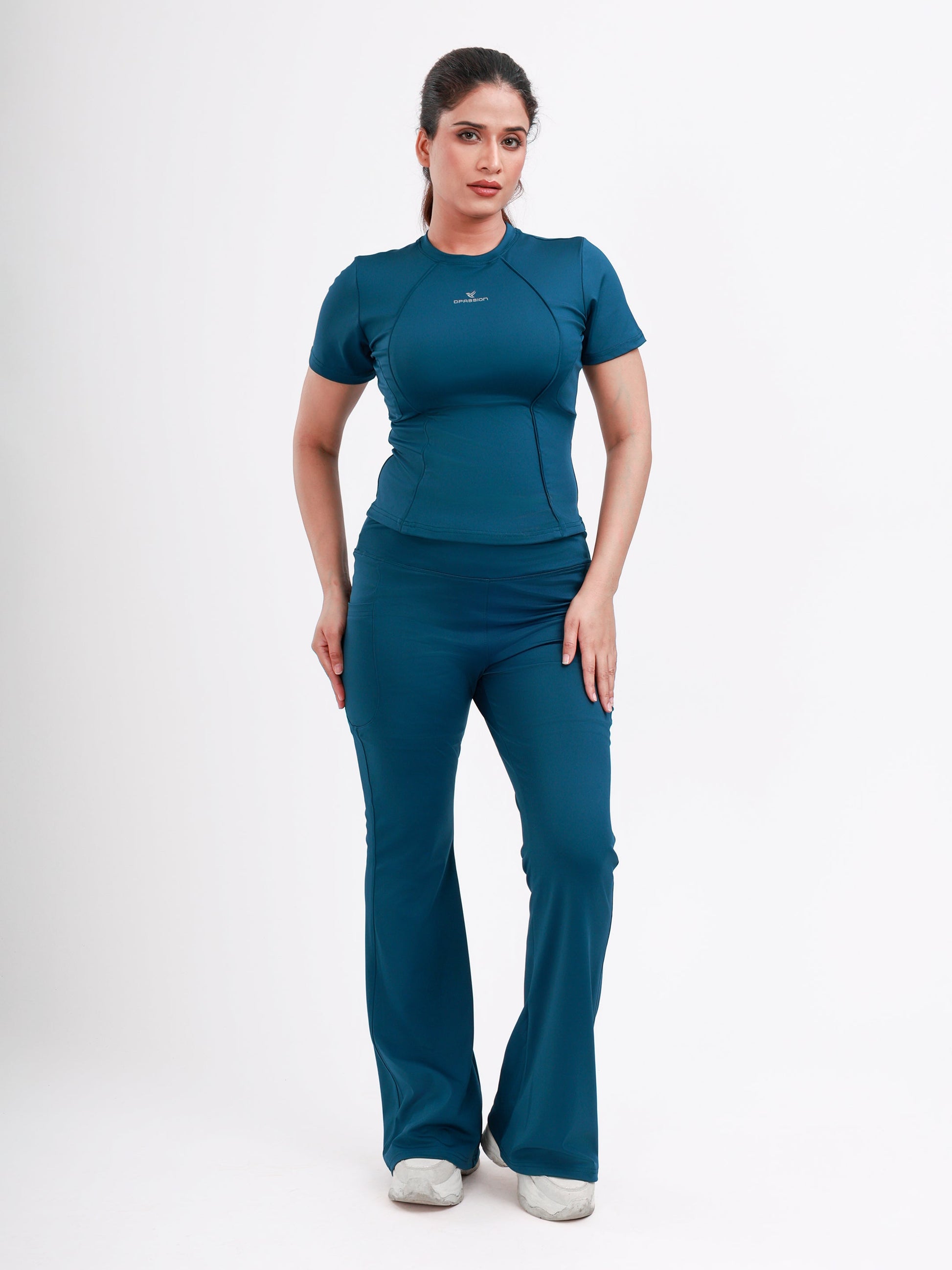 Dpassion Teal Flare High Waist Activewear Pants