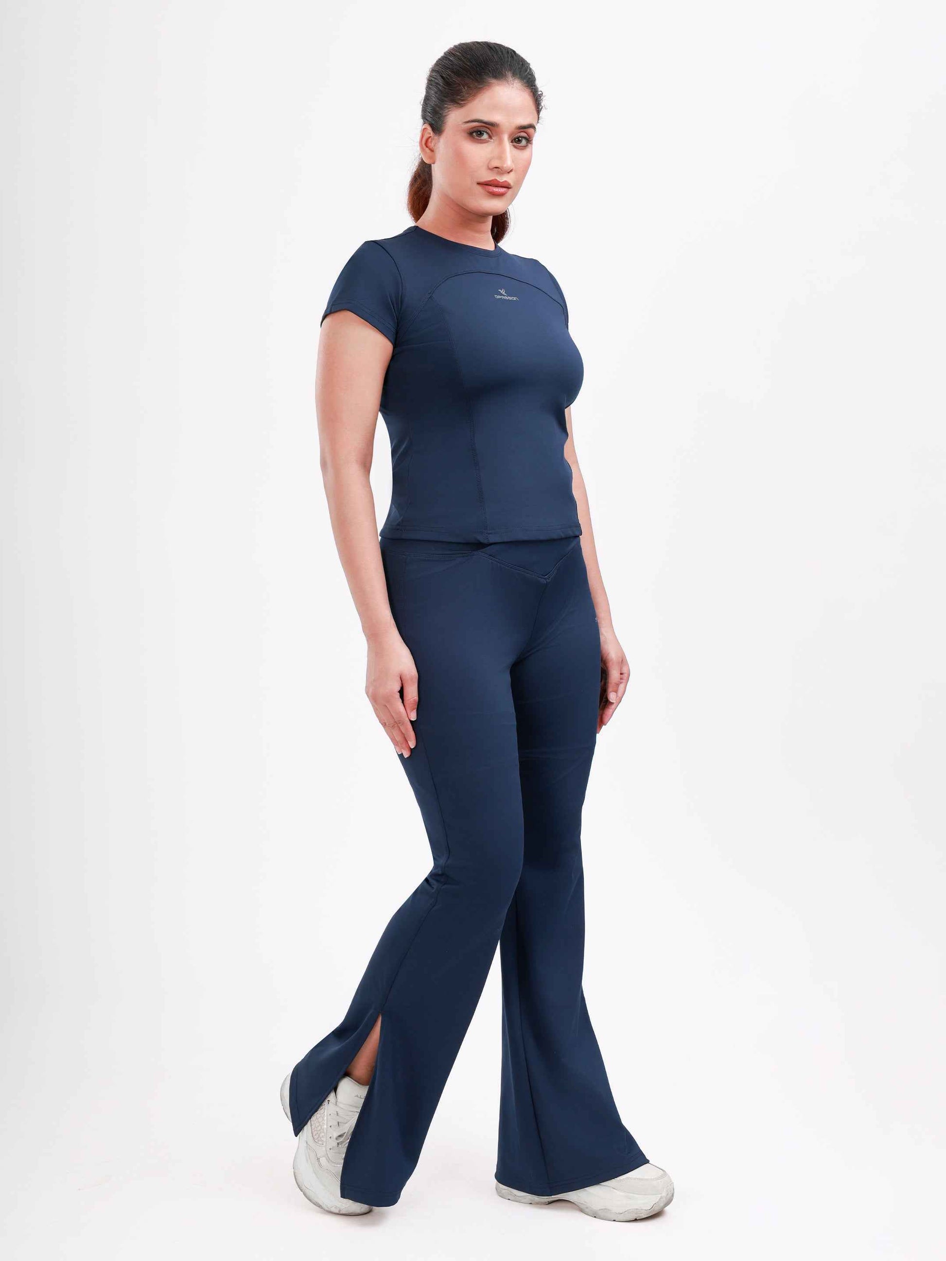 Dpassion Navy Cross Waist Flare Pants Sculpt Fit Activewear