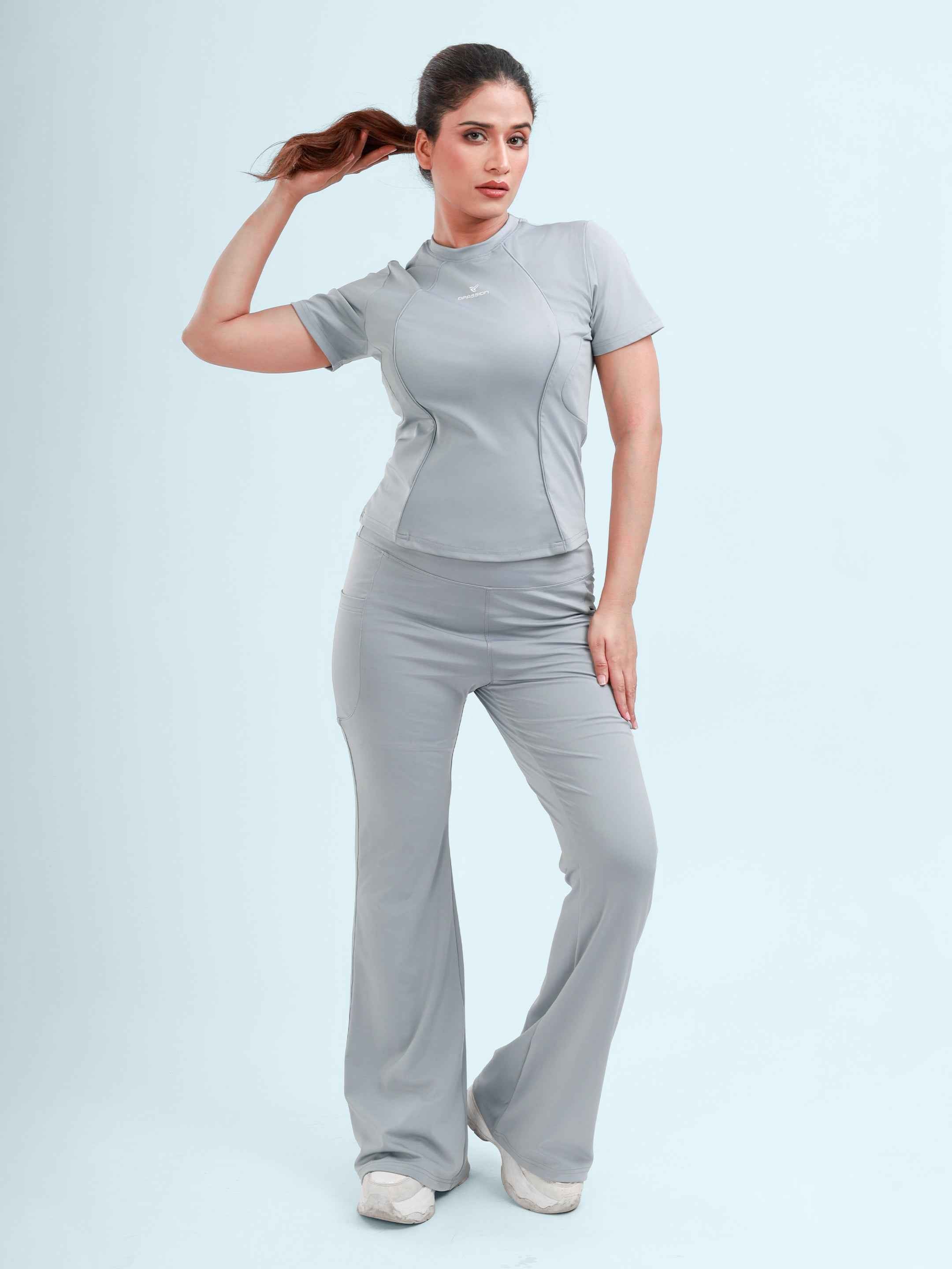Dpassion Sculpt Flare Pants Light Grey High Waist Activewear