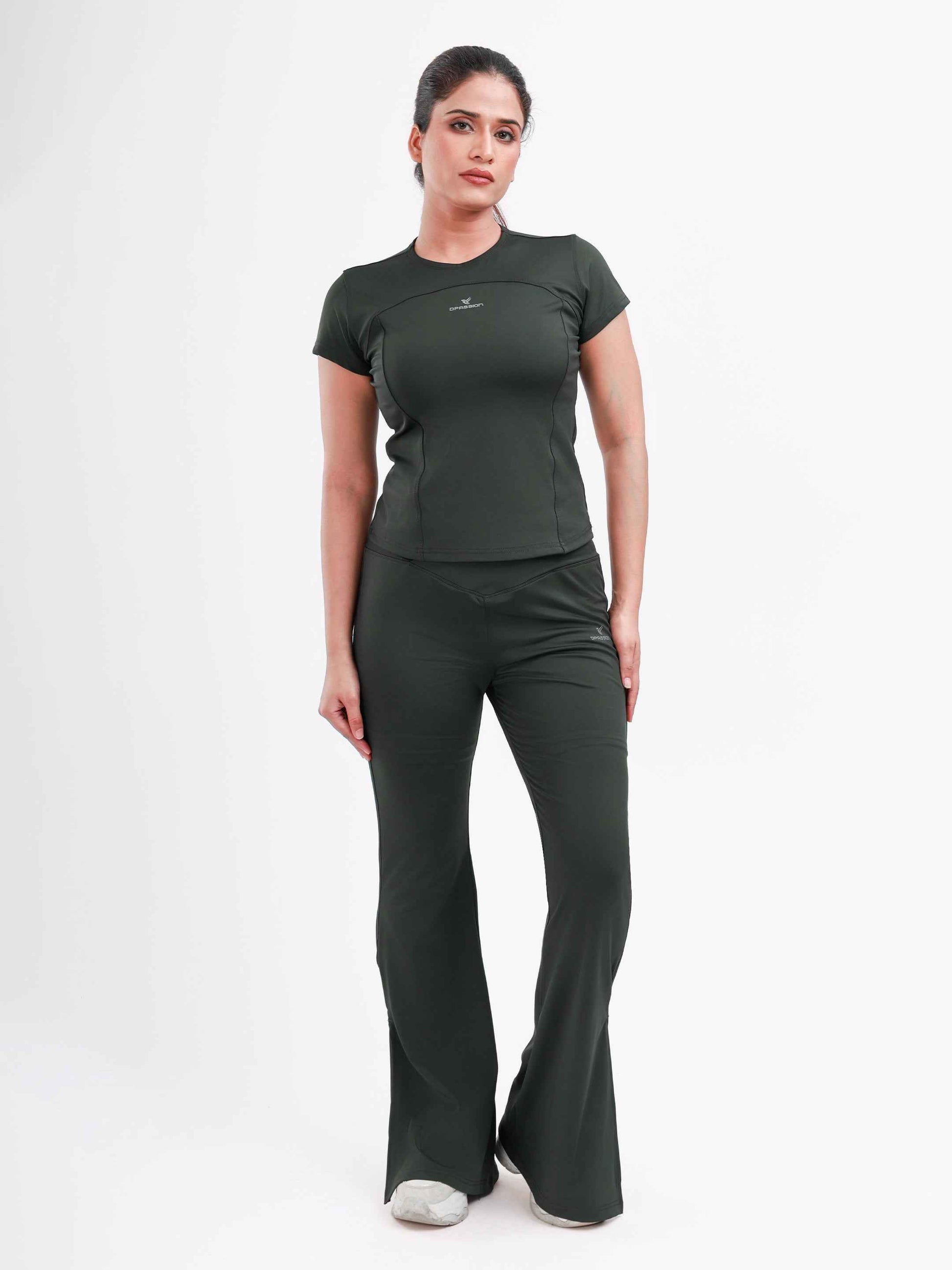 Dpassion SculptFit Core Performance Tee Womens Olive Green Activewear