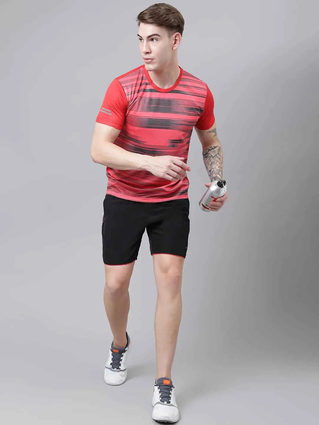 Dpassion Men Striped Performance T Shirt Breathable Gym Training Wear