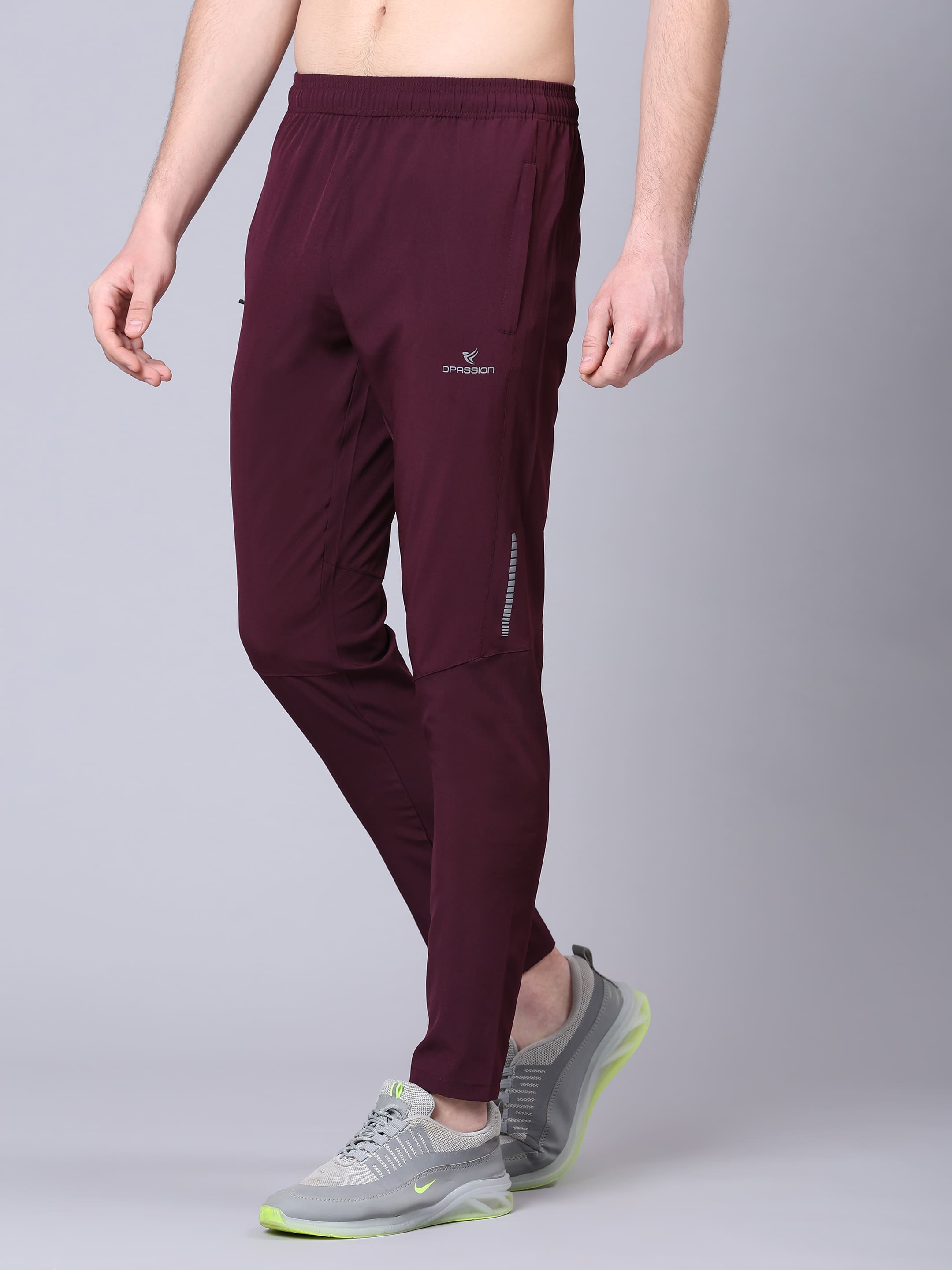 Dpassion Men Maroon Slim Fit Track Pants Stretch Gym Running Activewear - Dpassion
