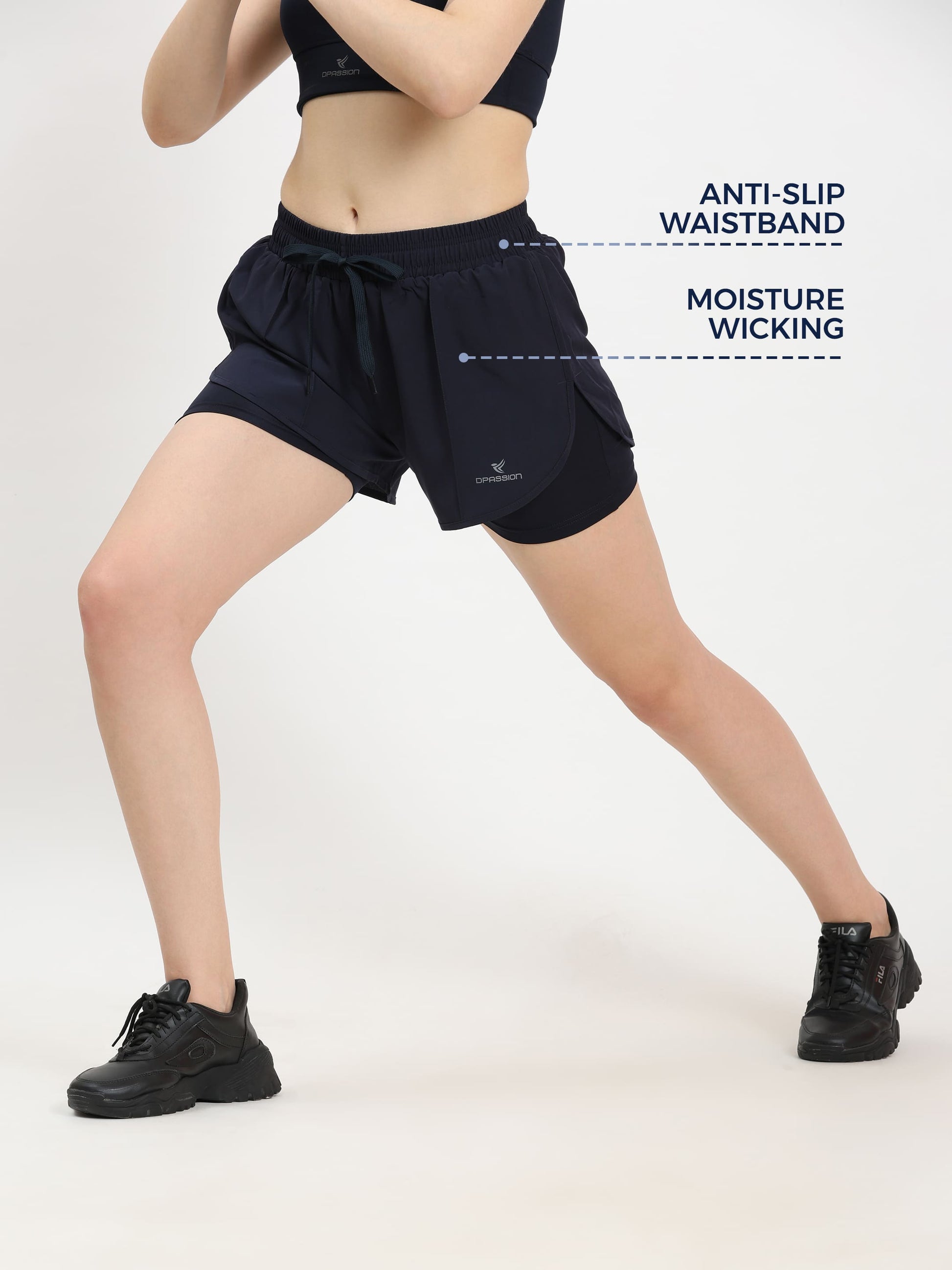 Dpassion Navy Dual Layer Training Shorts Women Performance Activewear - Dpassion