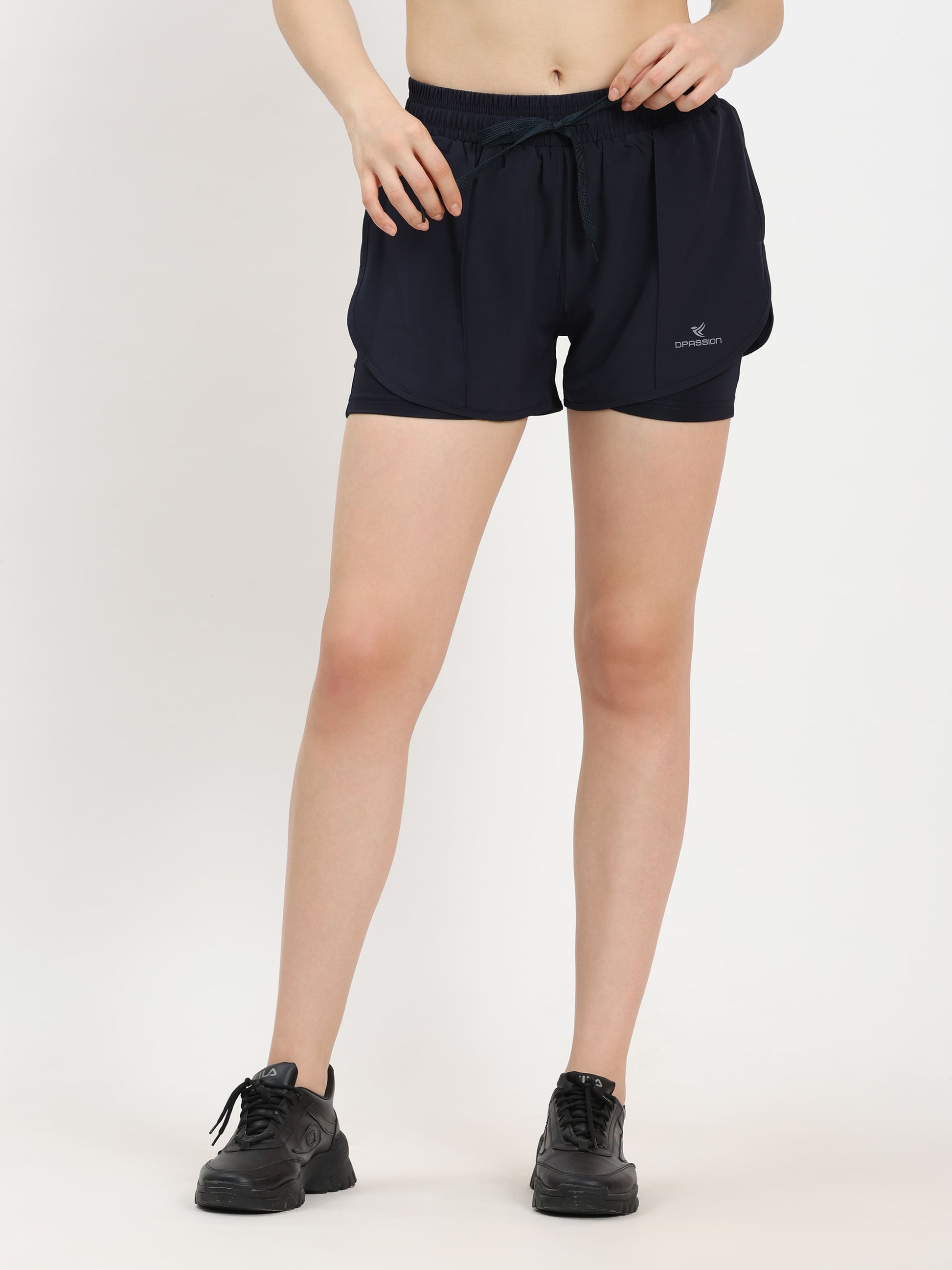 Dpassion Navy Dual Layer Training Shorts Women Performance Activewear - Dpassion
