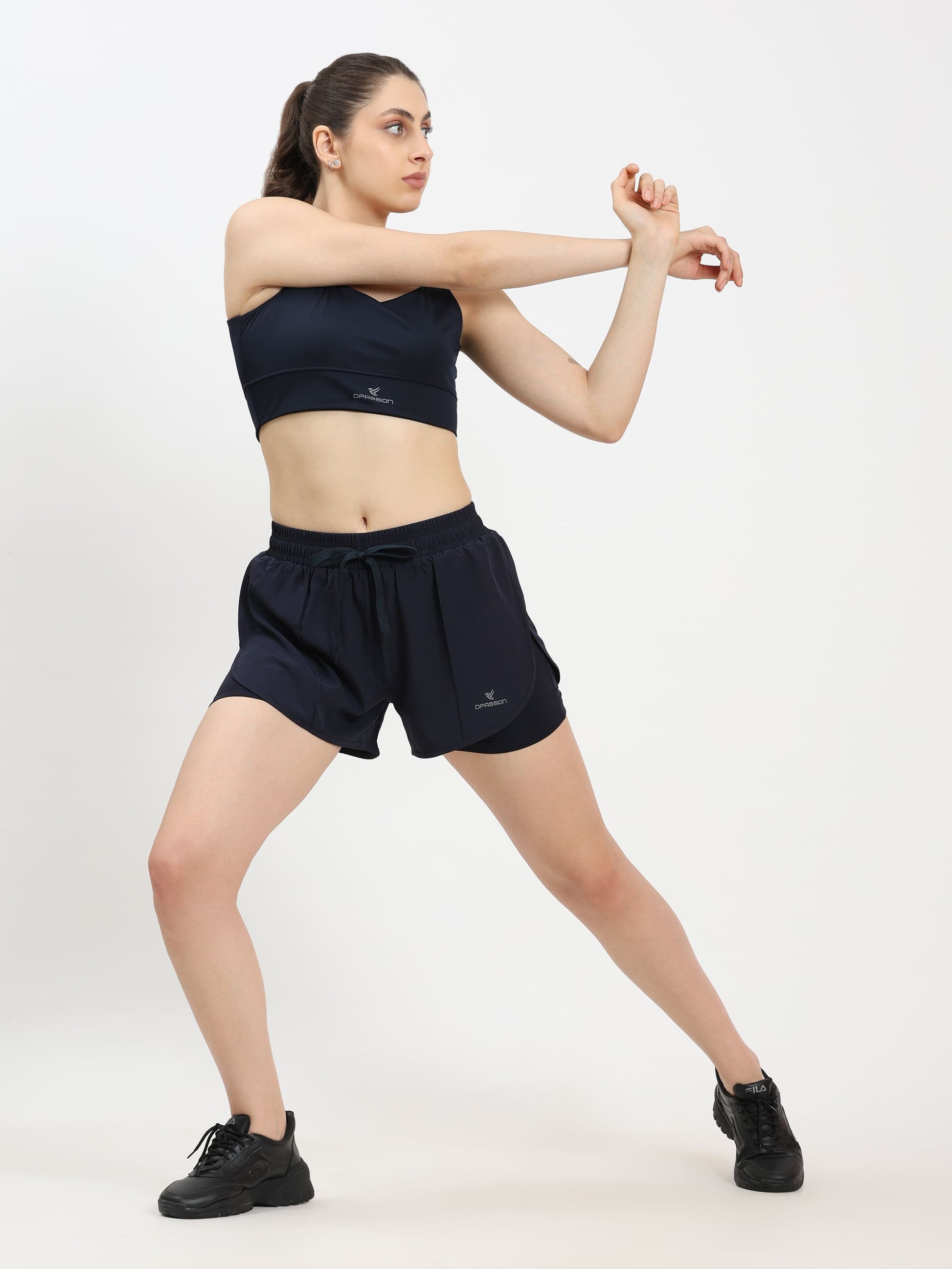 Dpassion Navy Dual Layer Training Shorts Women Performance Activewear - Dpassion